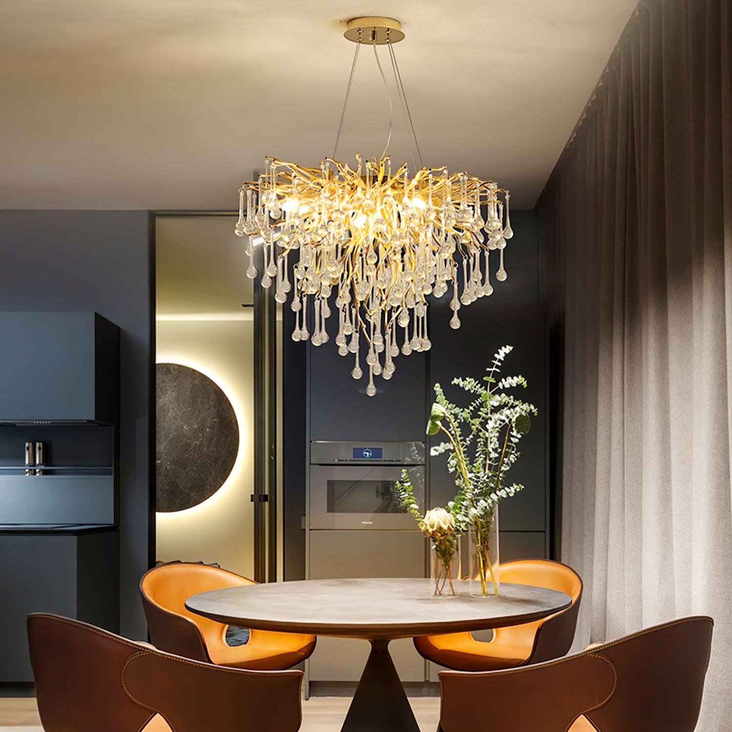 Teardrop Style Crystal Chandelier - Crystals, Gold & Clear crystal-1-Luxehomezone