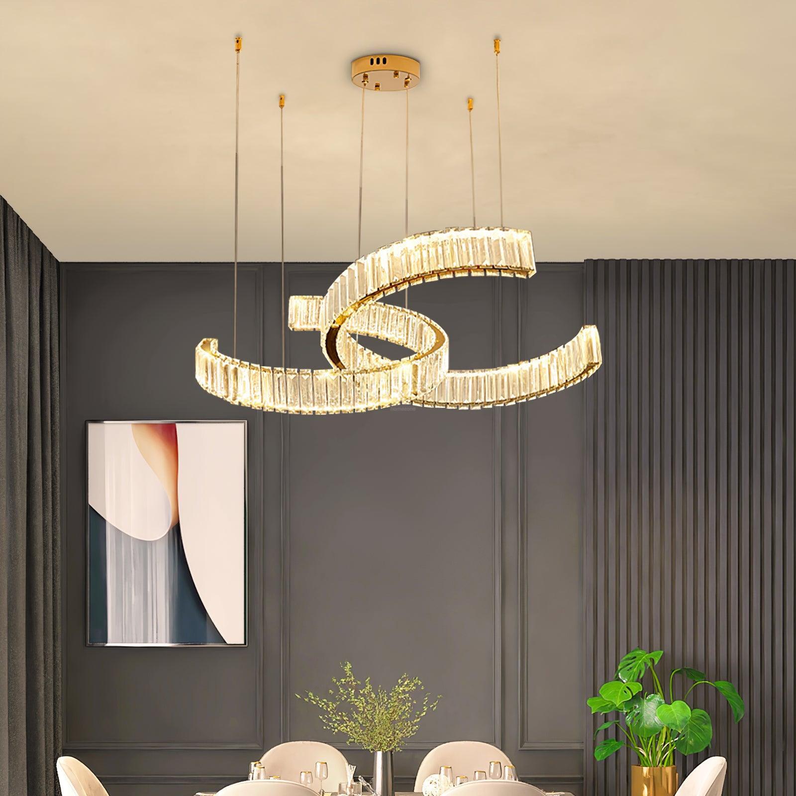 Vortex Double Circular Chandelier - Crystals, Straps-1-Luxehomezone