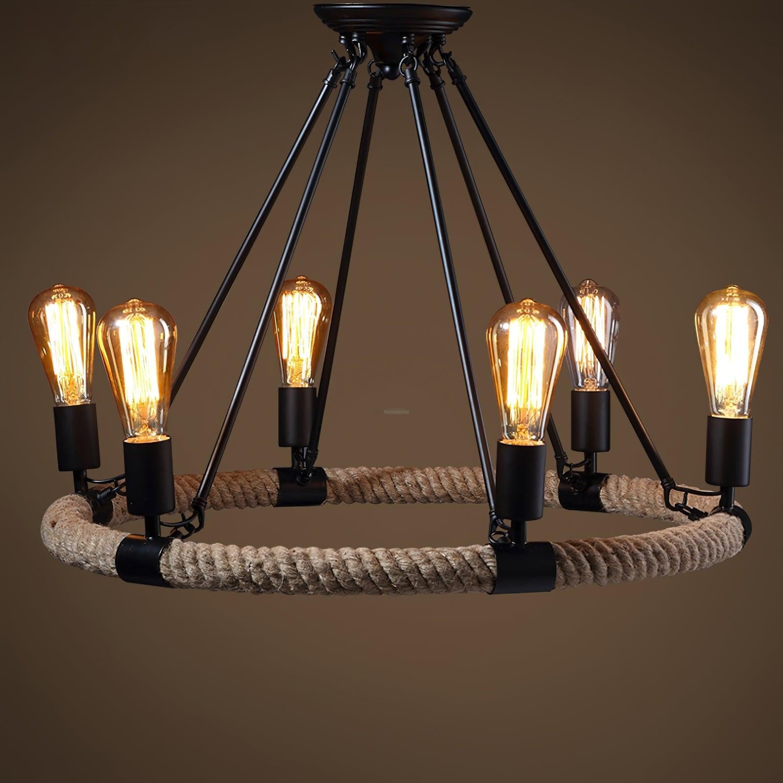 Hemp Rope Industrial Large Circle Chandelier ∅ 23.6″ - Candle-1-Luxehomezone