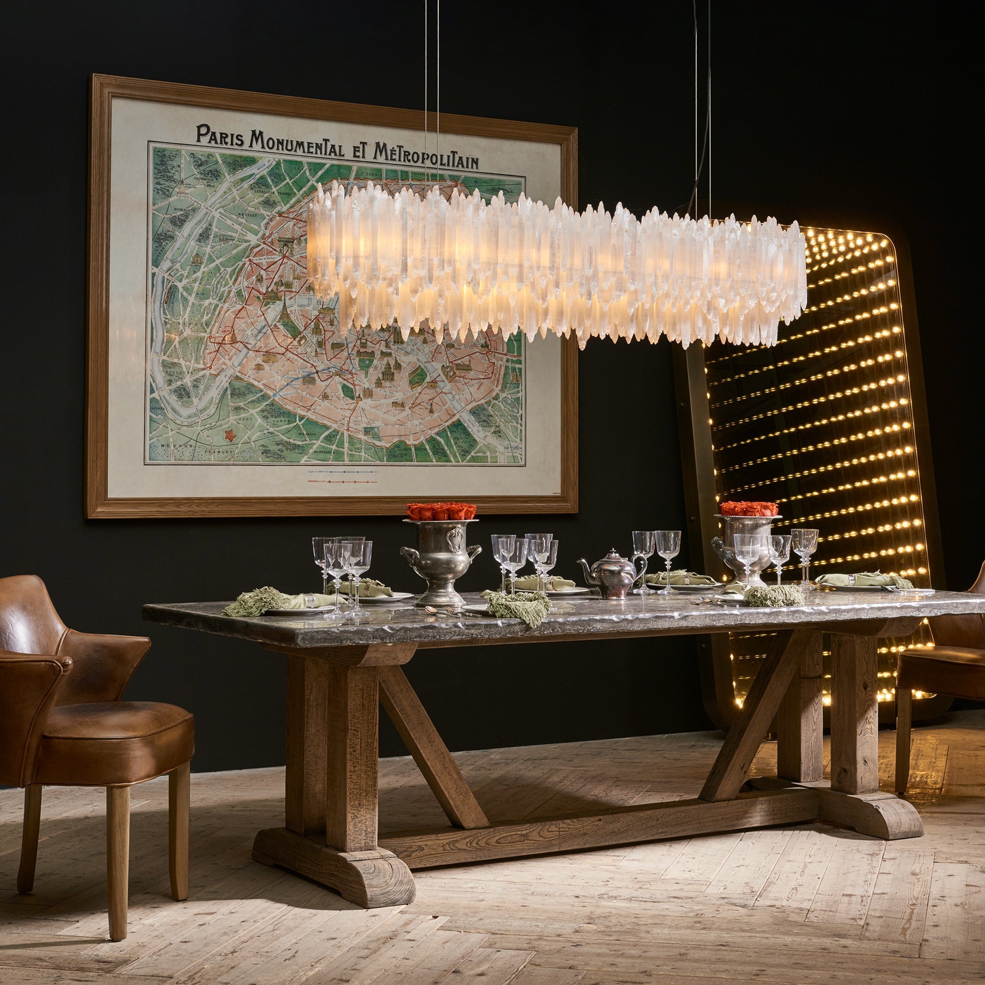 Art Selenite Layer Rectangular Chandelier - Chandelier, Living Room, Selenite Series- Chandelier1-Luxehomezone
