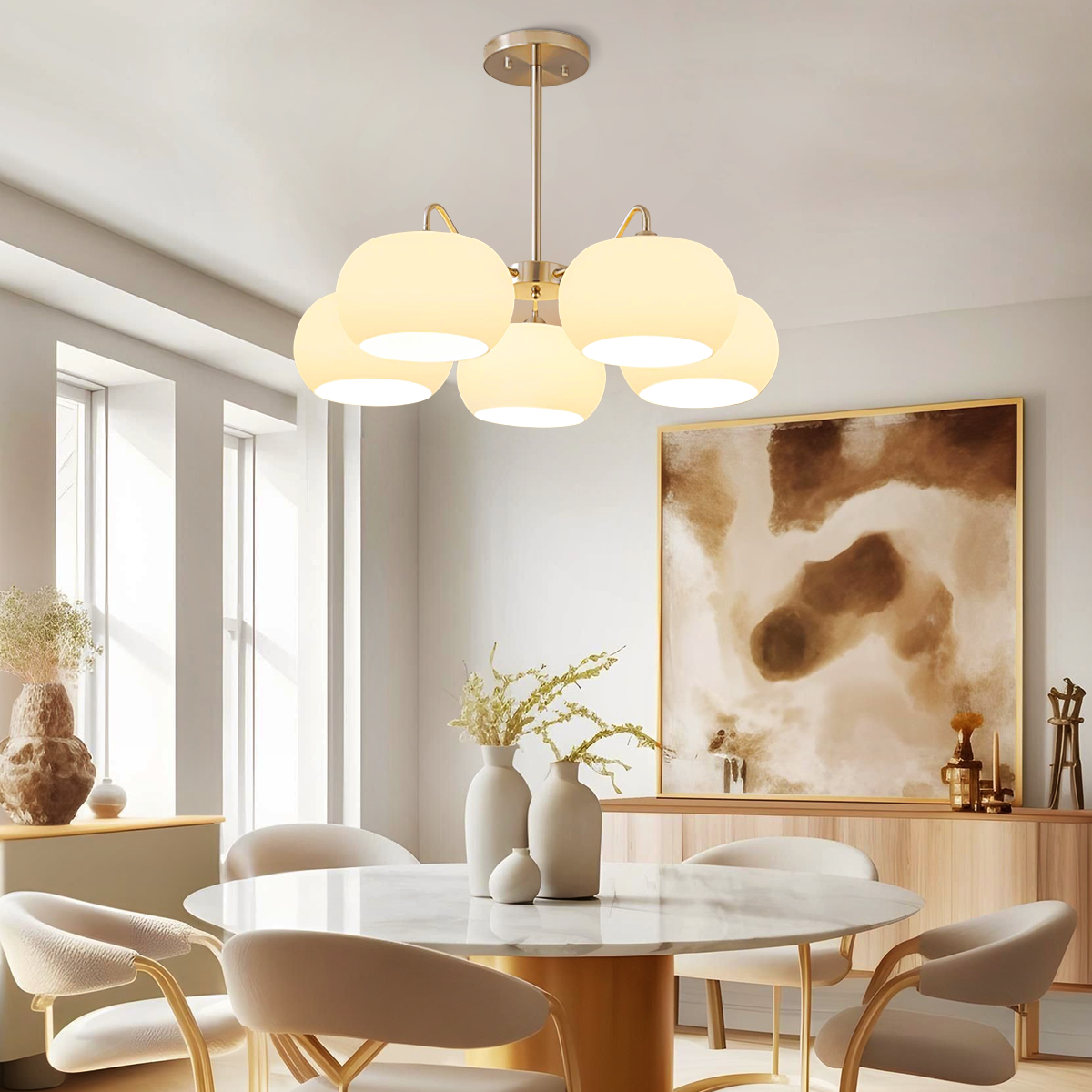 Nickel Glass Persimmon Chandelier with 3/5 heads - Glass Chandelier, Optimized, Persimmon-1-Luxehomezone