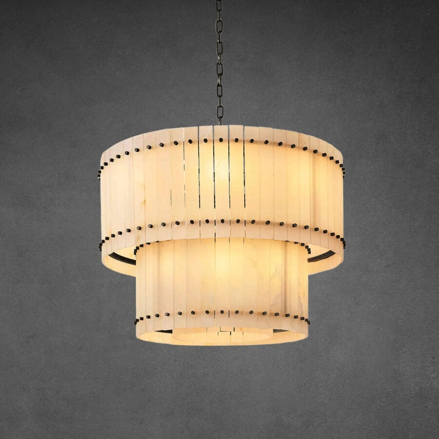 Lux Alabaster Round Tiered Chandelier 37″