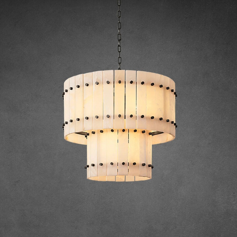 Lux Alabaster Round Tiered Chandelier 22″