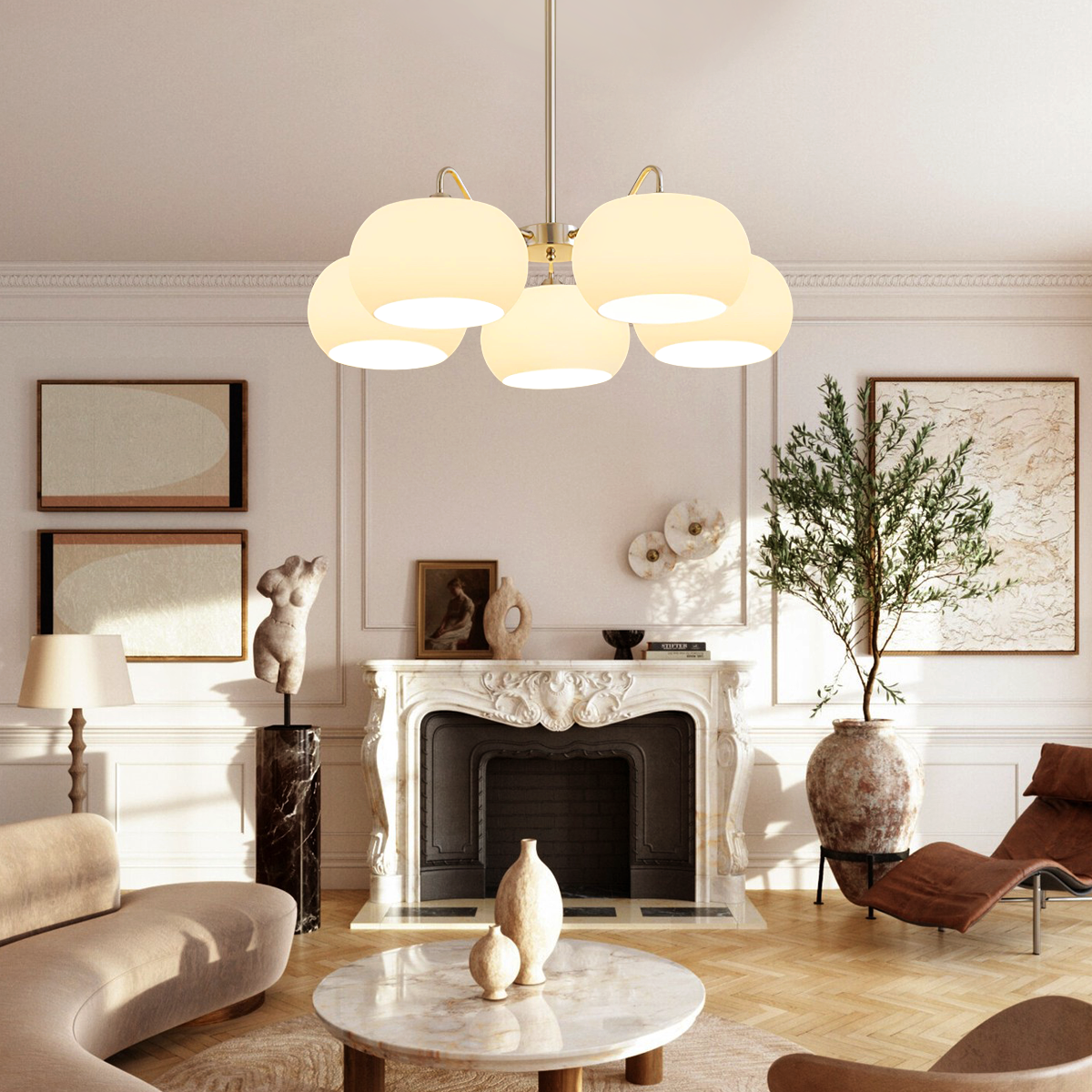 Nickel Glass Persimmon Chandelier with 3/5 heads - Glass Chandelier, Optimized, Persimmon-1-Luxehomezone