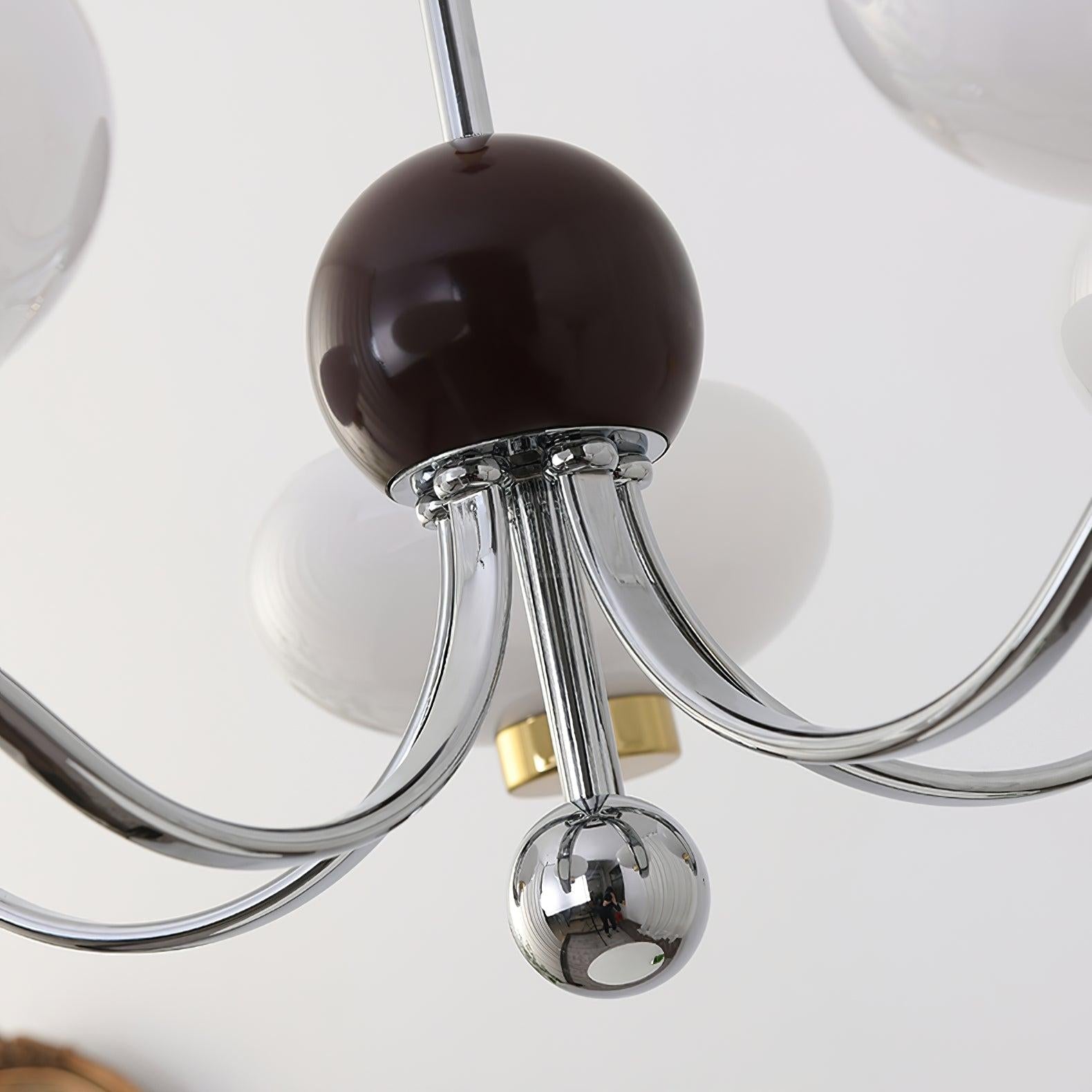 Medieval Glass Bowl Chandelier with 3/5 heads - Bend, Chrome & Gold & Creamy yellow, Chrome & Gold & Milk white, Marshmallow Chandelier-1-Luxehomezone
