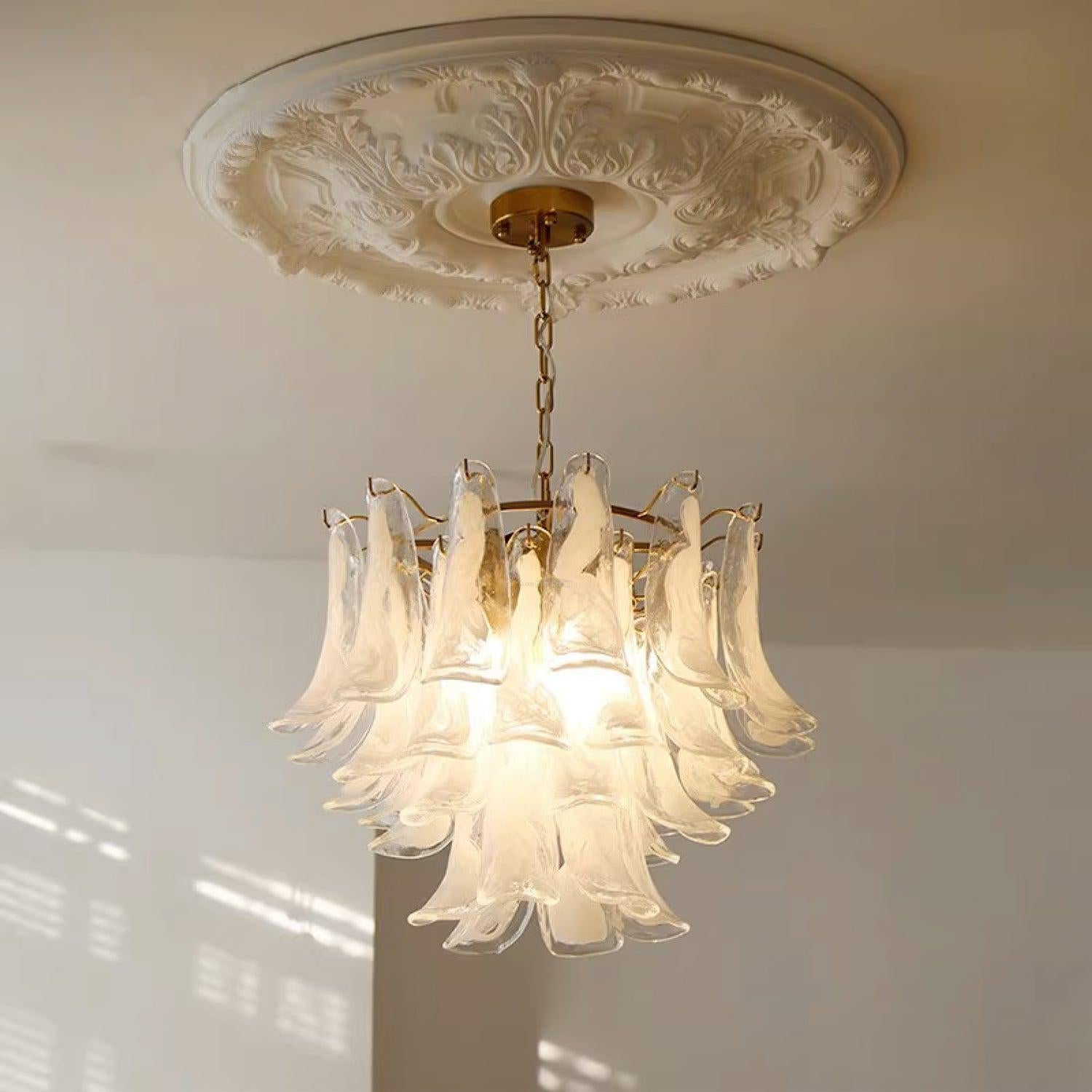 Glass Leaf Cascade Chandelier with 3/4 layer - Luxehomezone