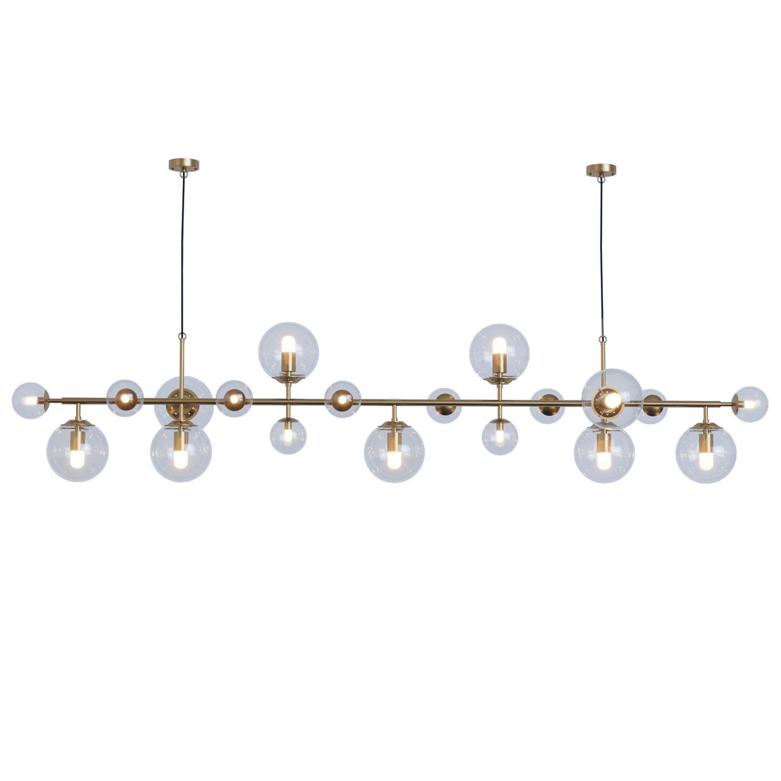 Brass Glass Globe Linear Chandelier - Hailey-1-Luxehomezone