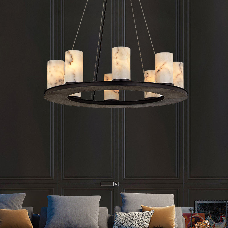 Merlin Bedia Round Industrial Candelabra Alabaster Chandelier for Dining Table