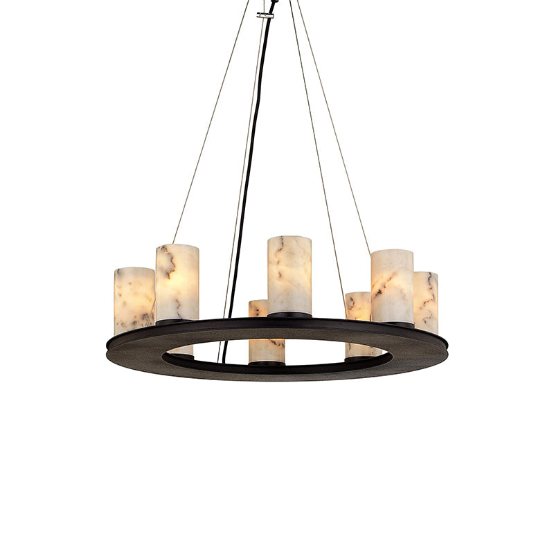 Merlin Bedia Round Industrial Candelabra Alabaster Chandelier for Dining Table