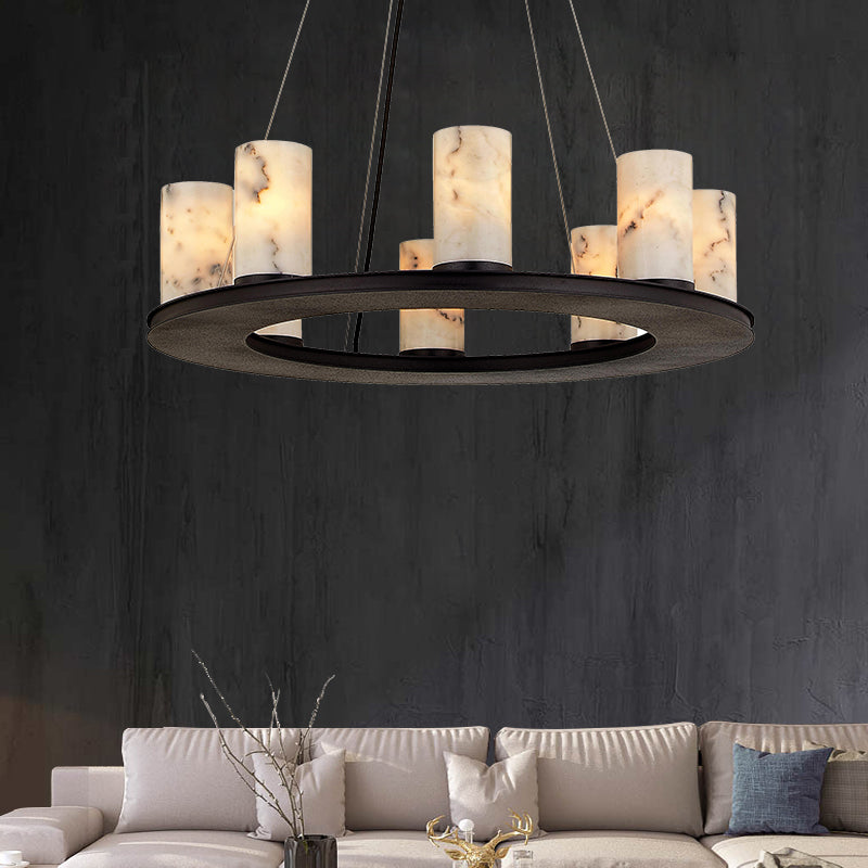 Bedia Round Industrial Candelabra Alabaster Chandelier for Dining Table