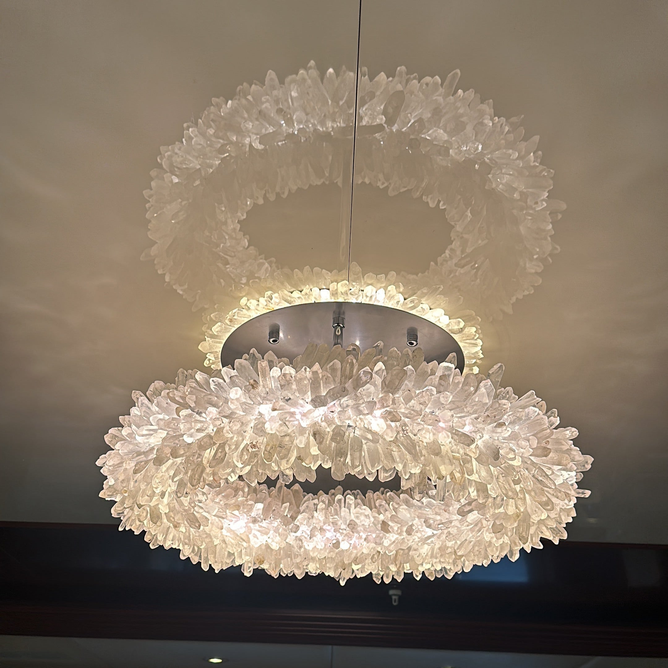 24-47 Inch Round Clear Geode Quartz Crystal Ring Pendant Light Modern Chandelier for Living Room
