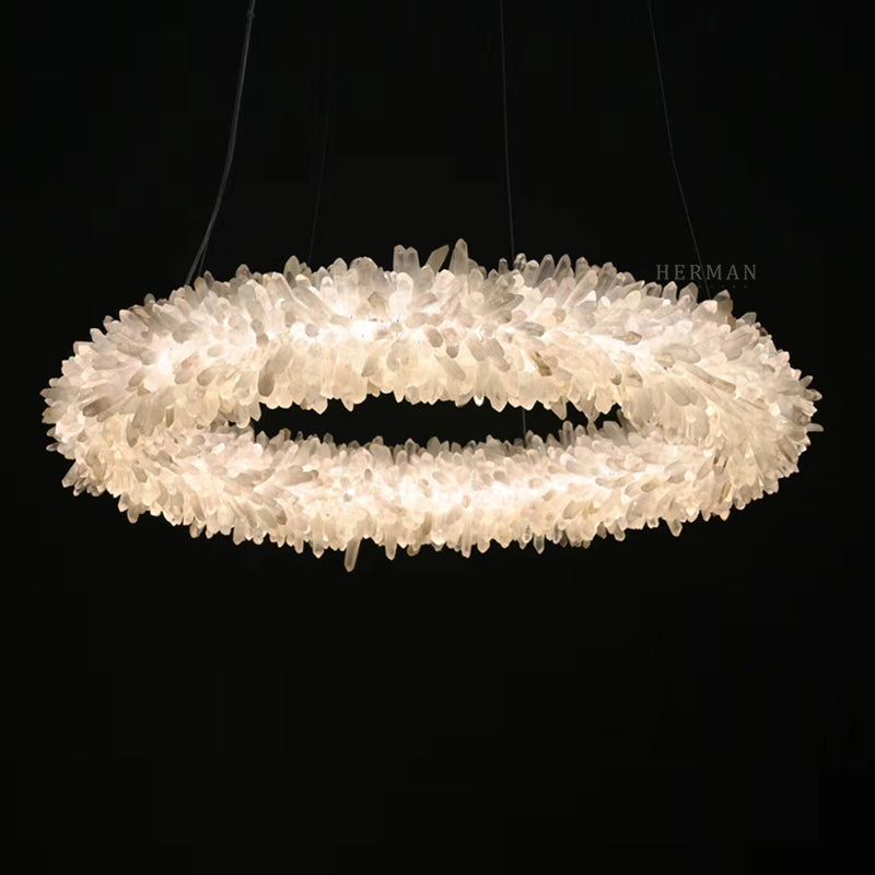 Prima Crystal Round Clear Geode Quartz Ring Chandelier 24-47 Inch