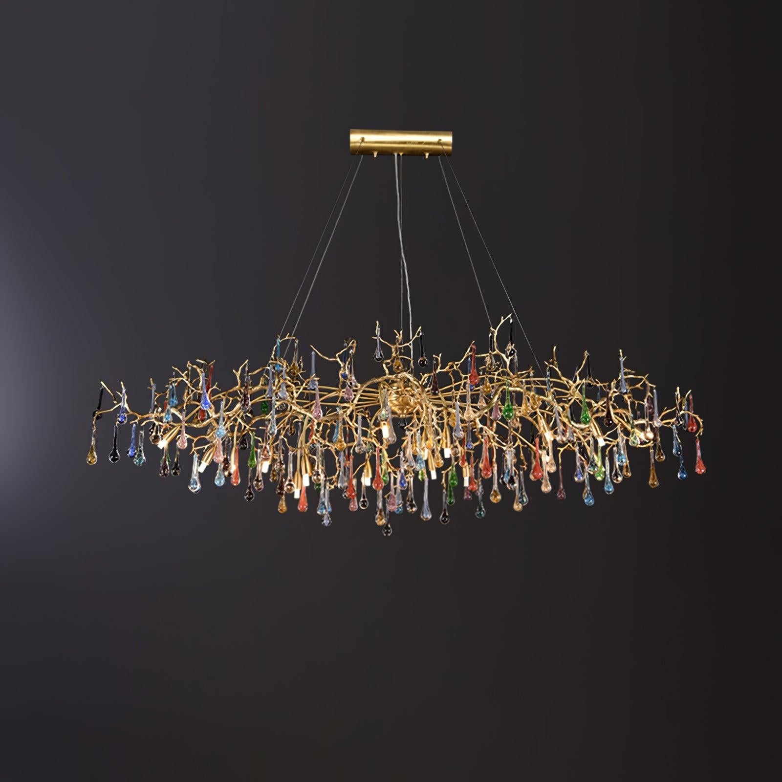 Colorful Teardrop Brass Branch Chandelier - Branch, Crystals-1-Luxehomezone