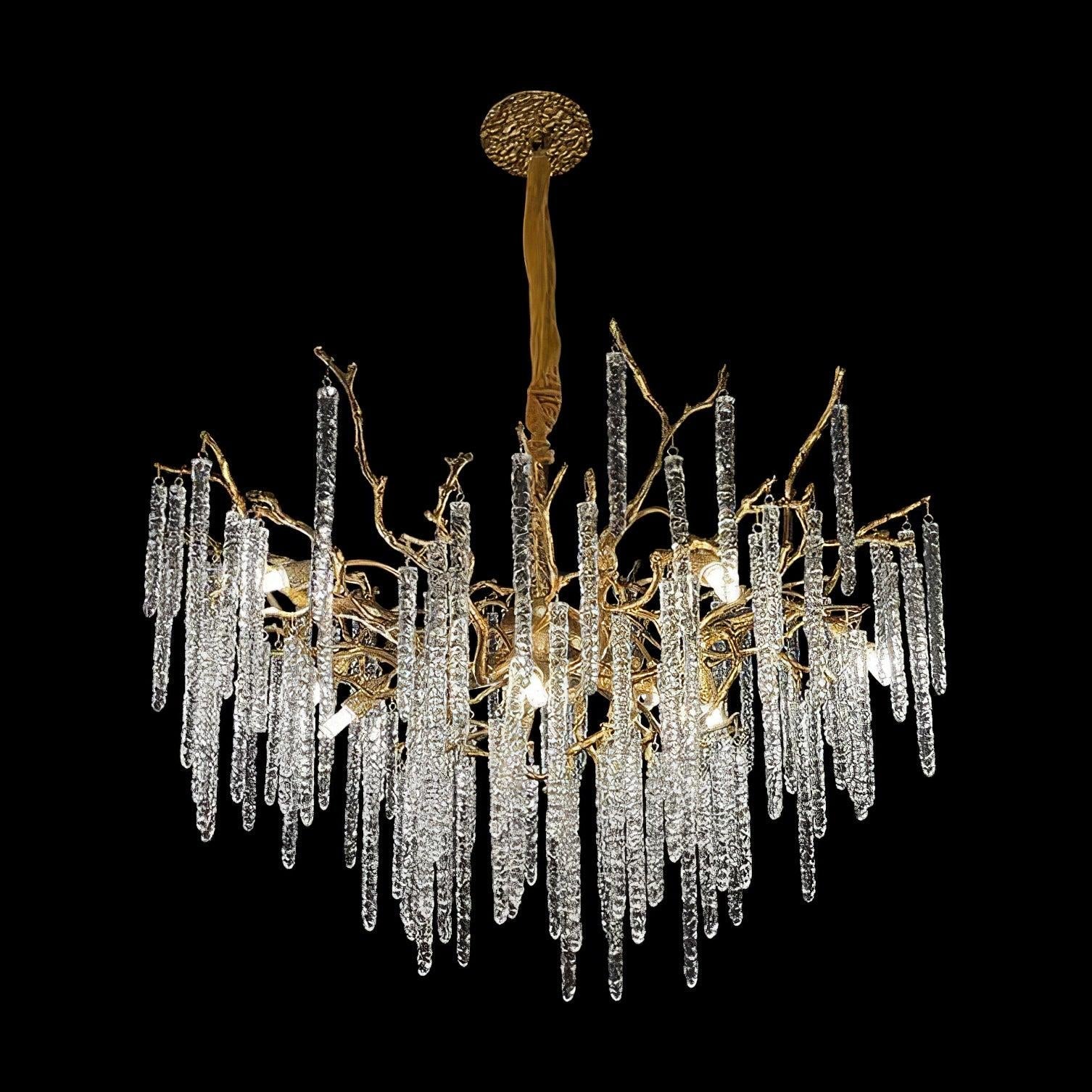 Crystal Icicles Branch Type Brass Chandelier - Branch, Crystals-1-Luxehomezone