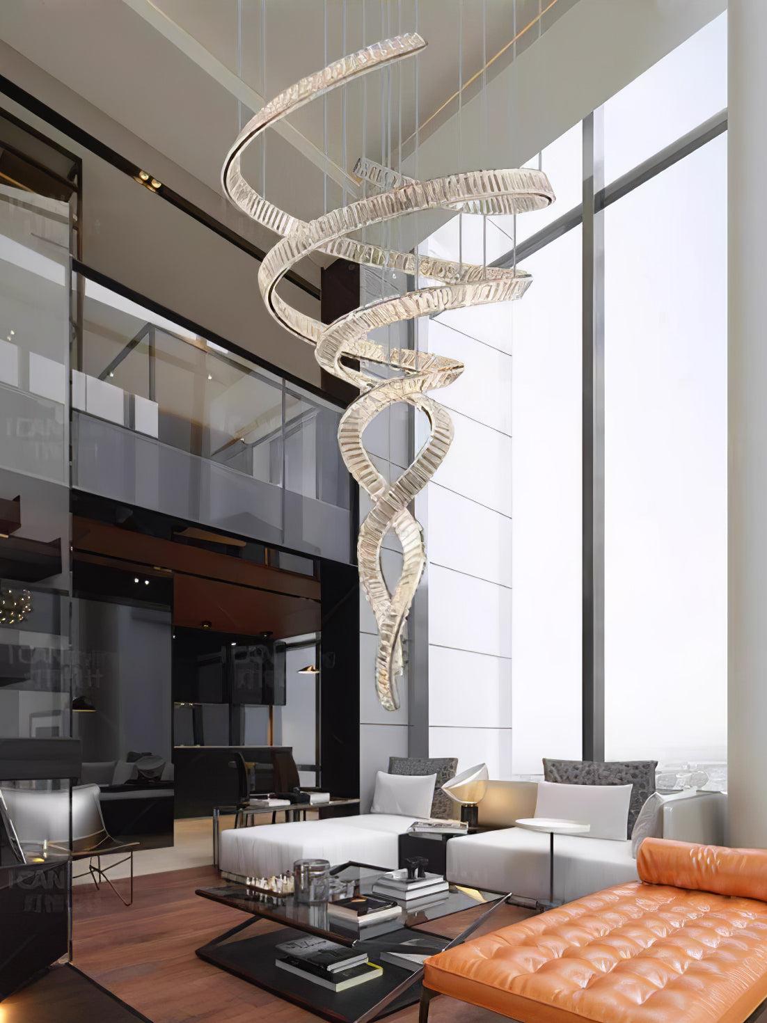 Long Spiral Crystal Chandelier ∅ 31.5″ - Crystals, Straps-1-Luxehomezone