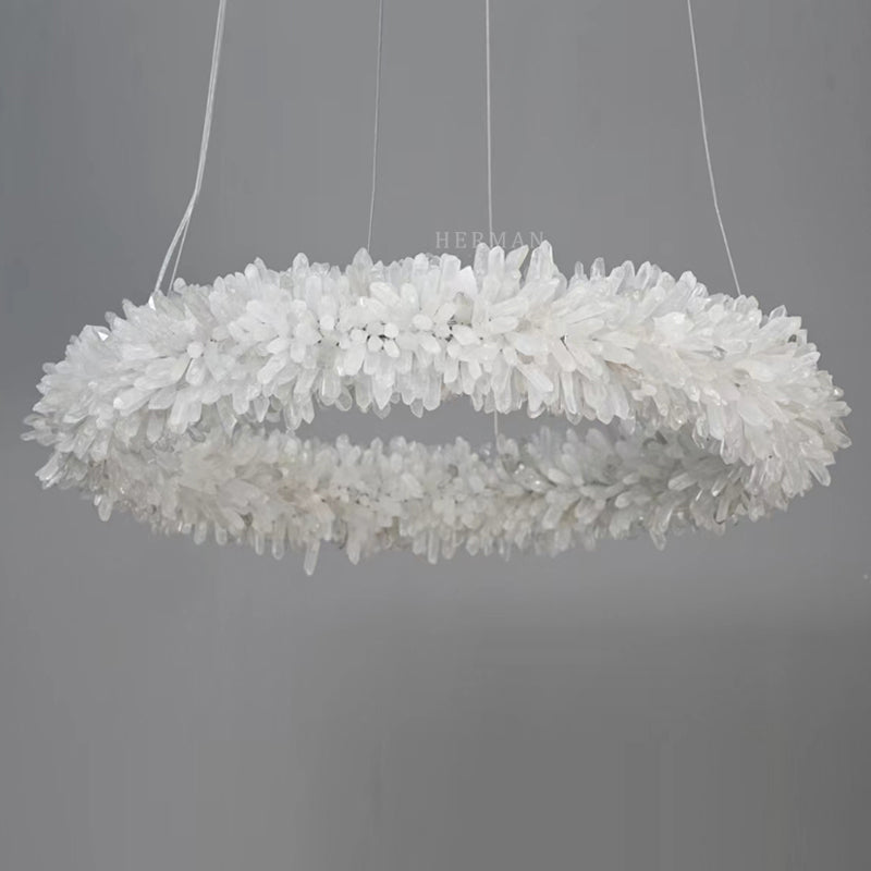 Prima Crystal Round Clear Geode Quartz Ring Chandelier 24-47 Inch