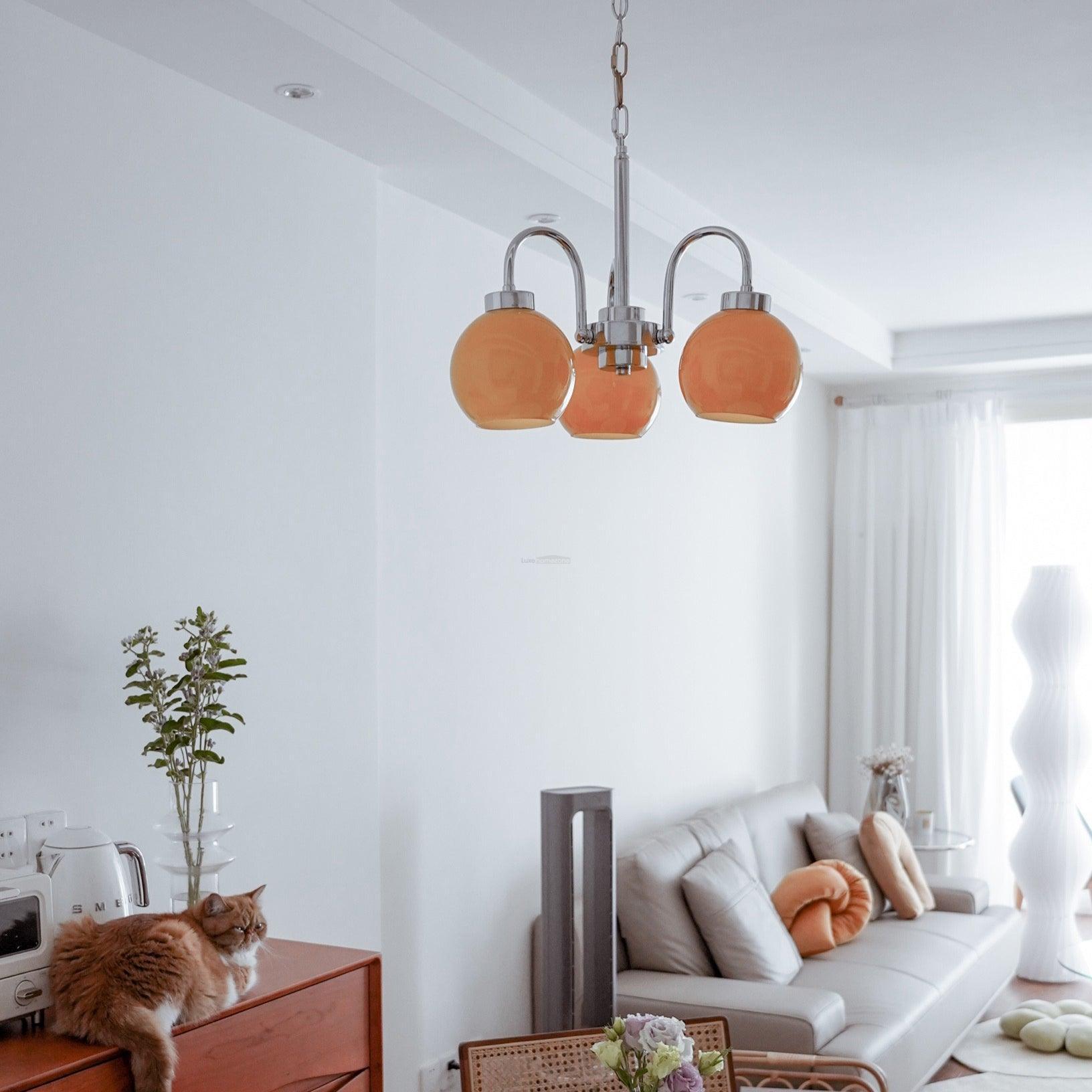 Loa Chandeliers with 3/4/5 heads - Glass Chandelier, Persimmon-1-Luxehomezone