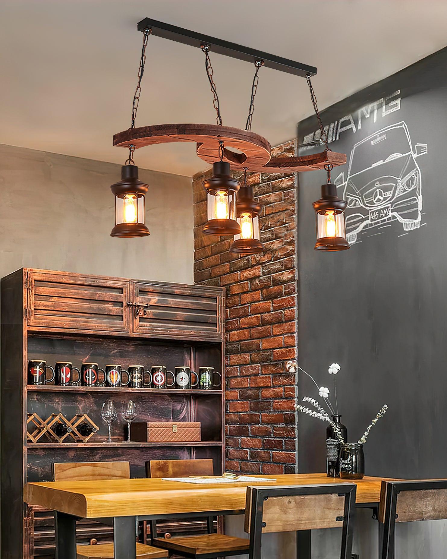 Retro Boat Wood Chandelier L 30.3″ - Black & Walnut color-1-Luxehomezone