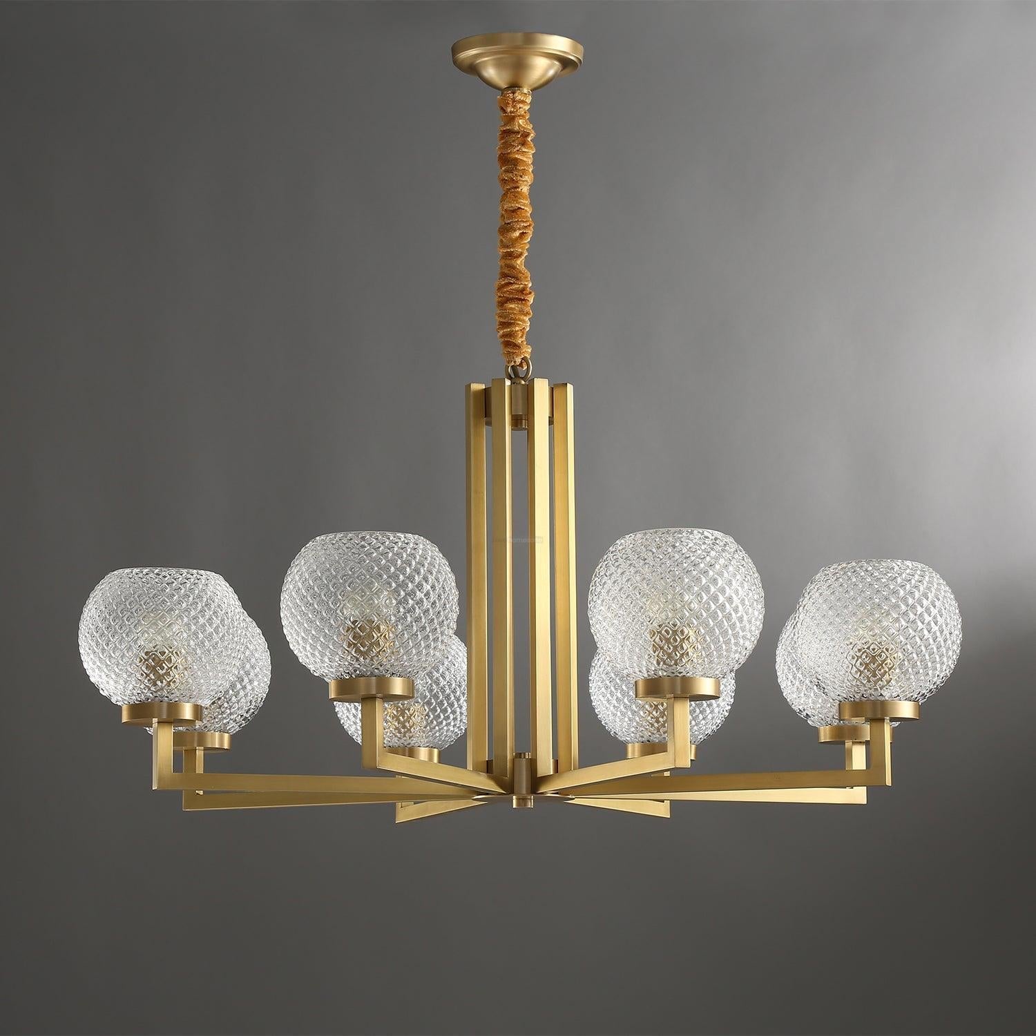 Ribbed Glass Brass Chandelier Φ 27.6″ - Cylinder-1-Luxehomezone