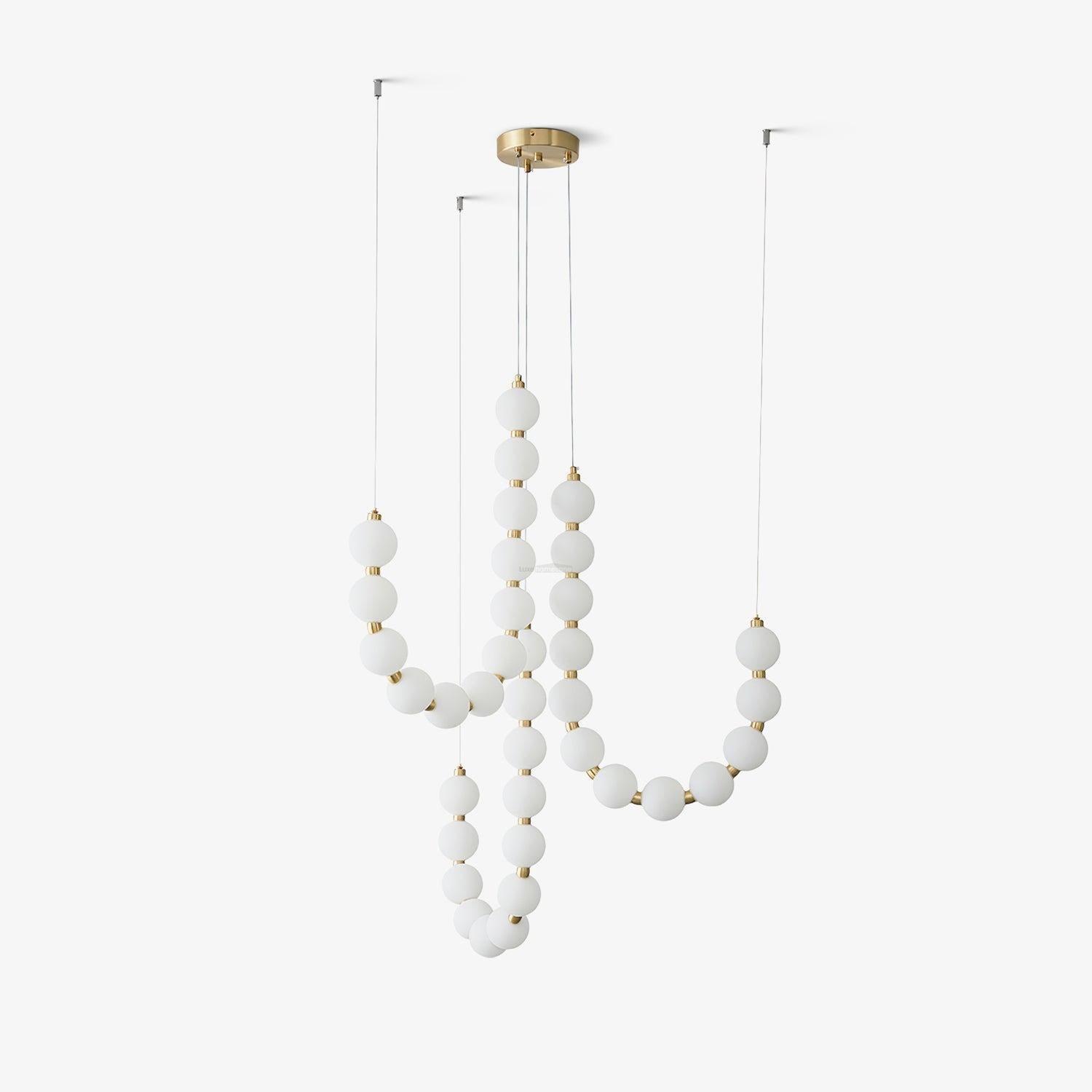Acrylic Pearl Necklace Style Chandelier - Brass & White, Cluster-1-Luxehomezone