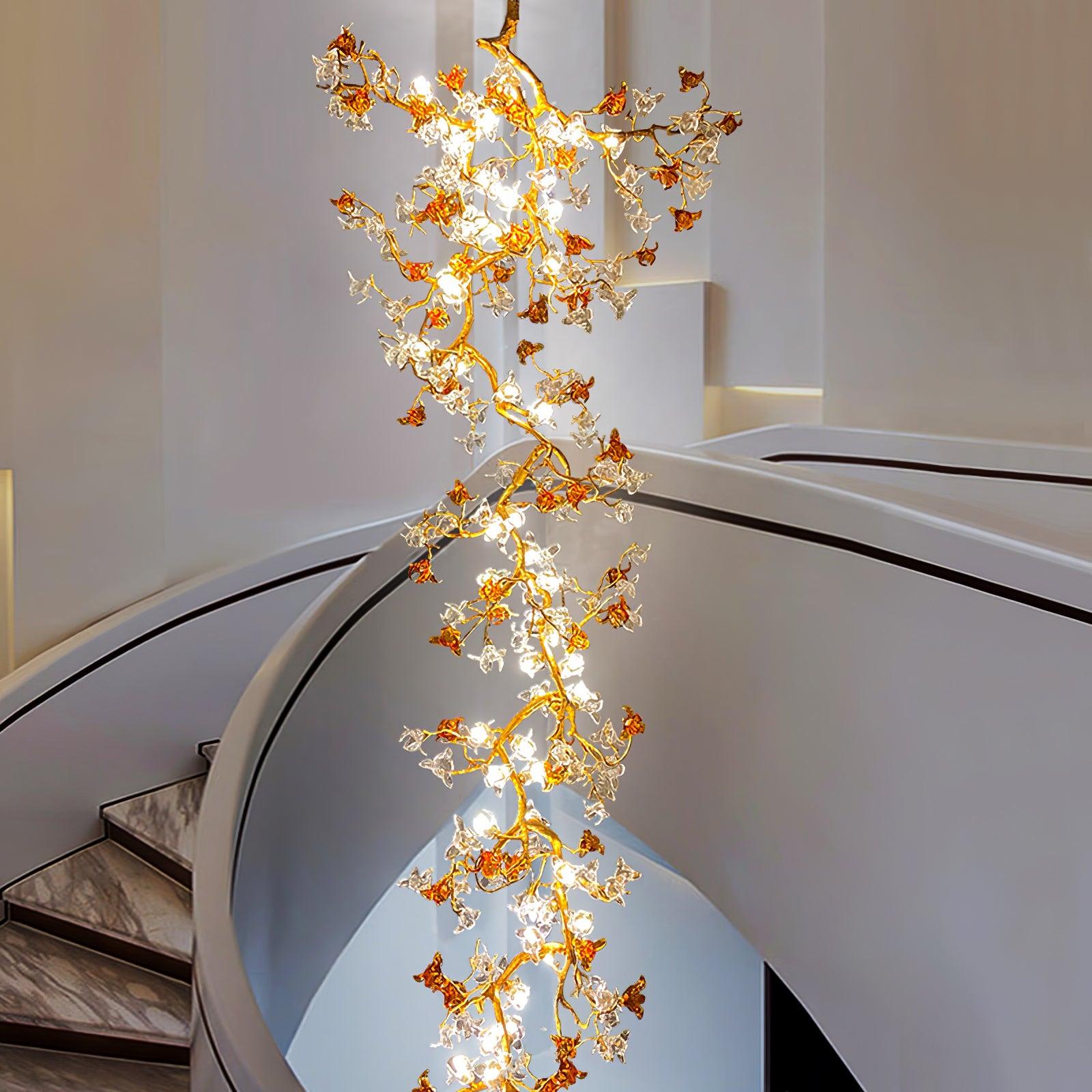 Brass Maple Long Branch Staircase Chandelier - Helia-1-Luxehomezone