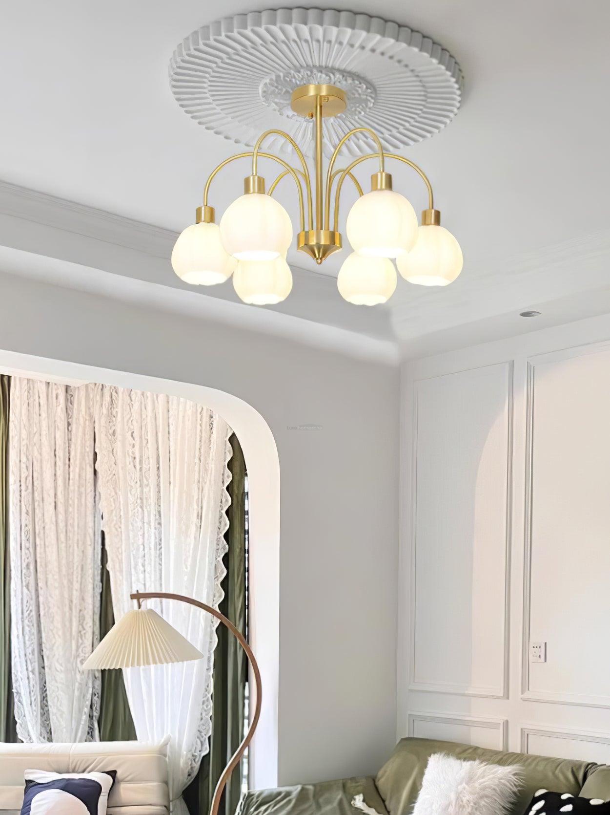 Golden Pumpkin Glass Chandelier with 3/5/6/8 heads - Bend-1-Luxehomezone