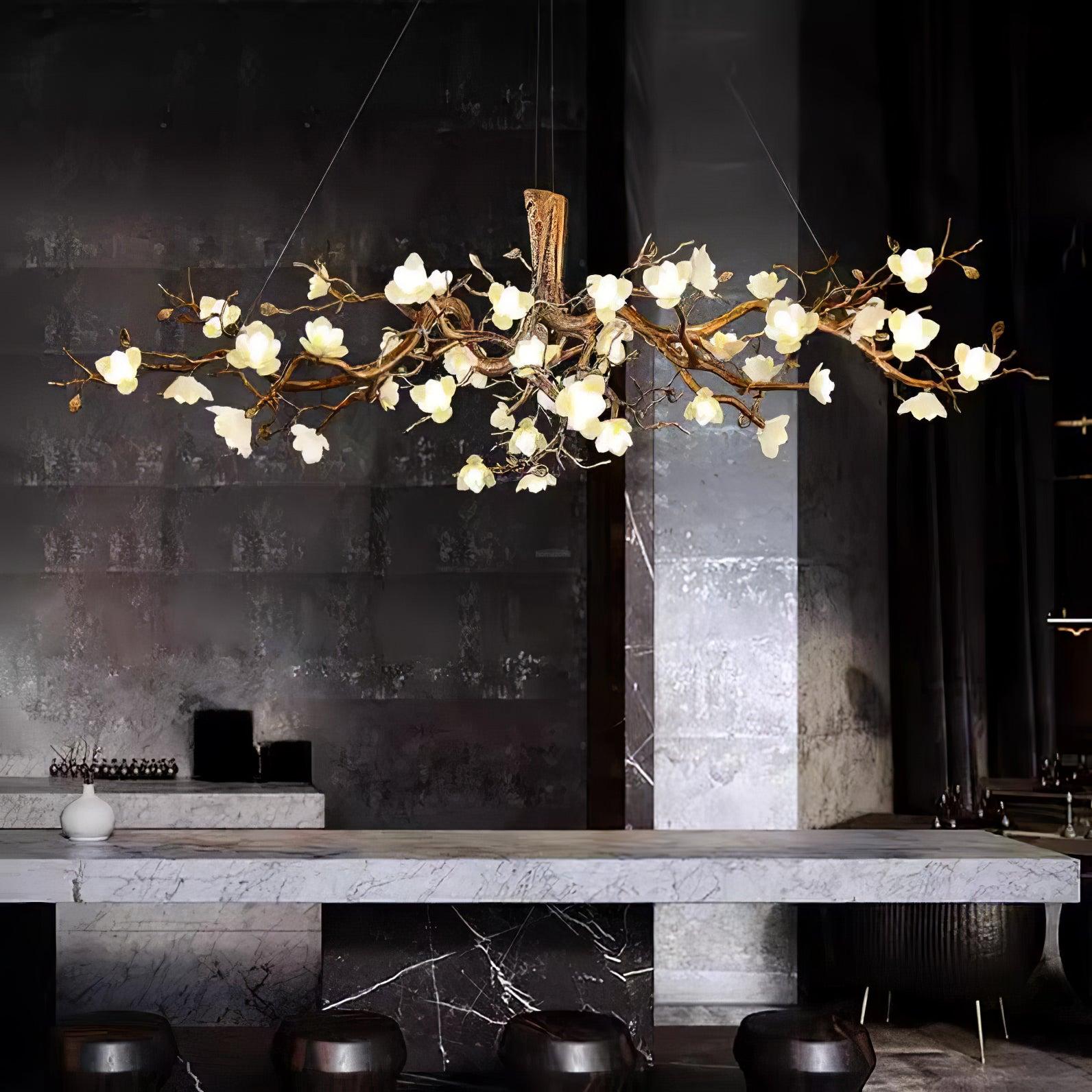 Flower Bloom Branch Type Brass Chandelier