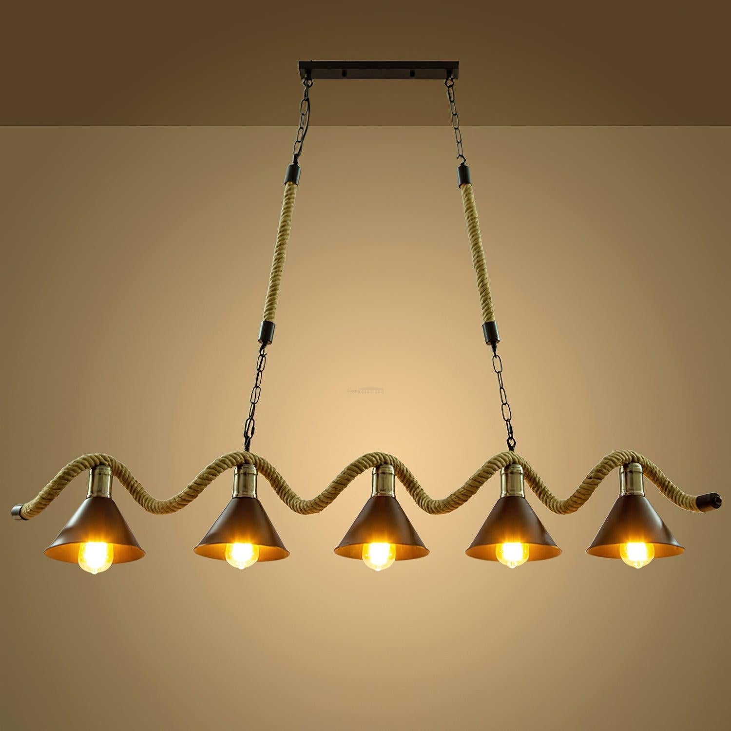 Hemp Rope Industrial Wave Chandelier with 3/5 heads - Luxehomezone