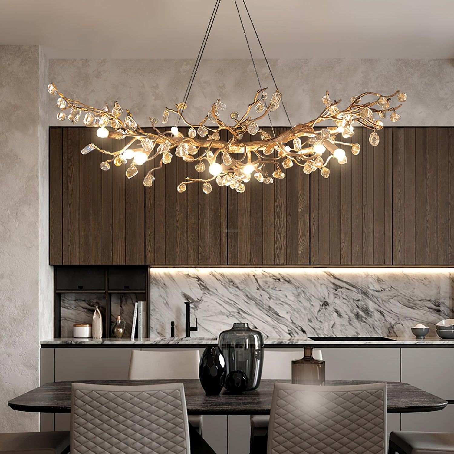 Stone Crystal Brass Chandelier  ∅ 5.1″ - Branch, Crystals-1-Luxehomezone