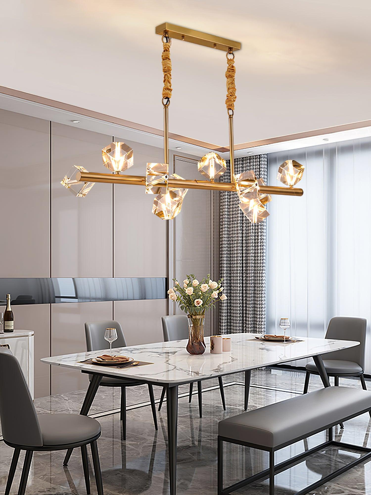 Takku Crystal Linear Chandelier - Black, Gold-1-Luxehomezone