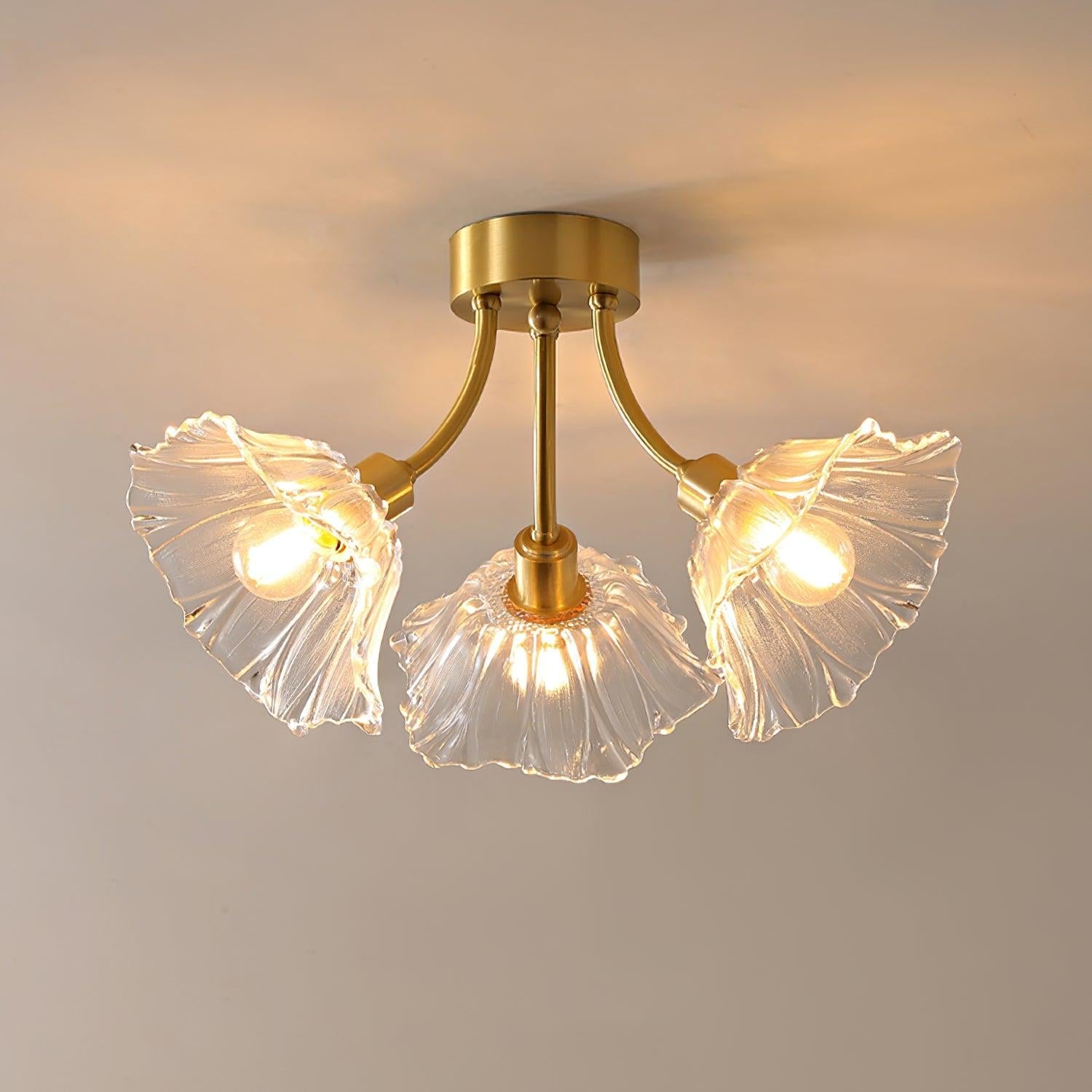 Kalin Flower Glass Ceiling Lamp with 3/5/8 heads - Lotus Leaf, Semi Flush Mounts-1-Luxehomezone