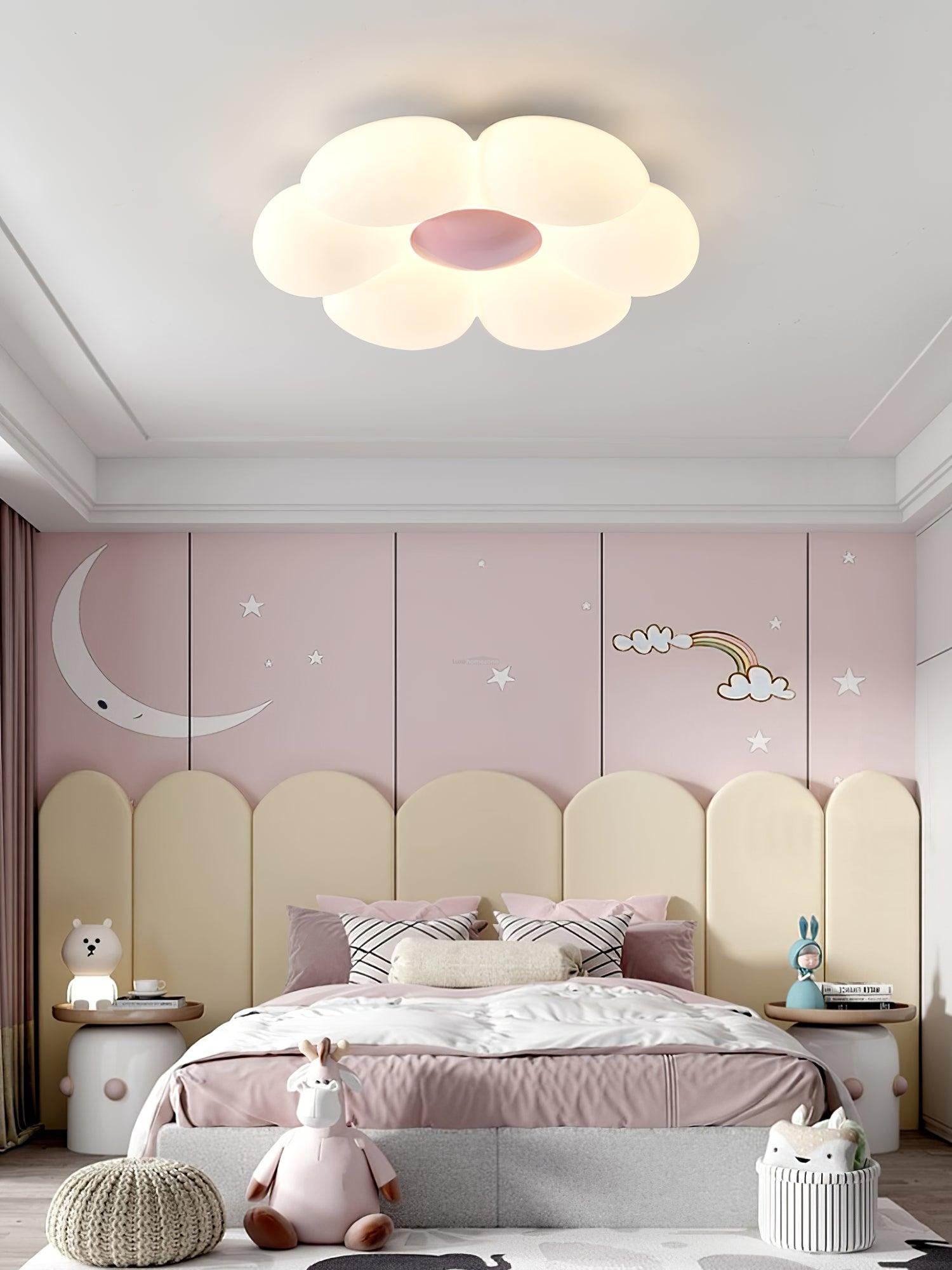 Six-leaf Flower Kids Room Ceiling Lamp  ∅ 19.7″ - Candy, Flush Mounts, Green, Pink, White, Yellow-1-Luxehomezone