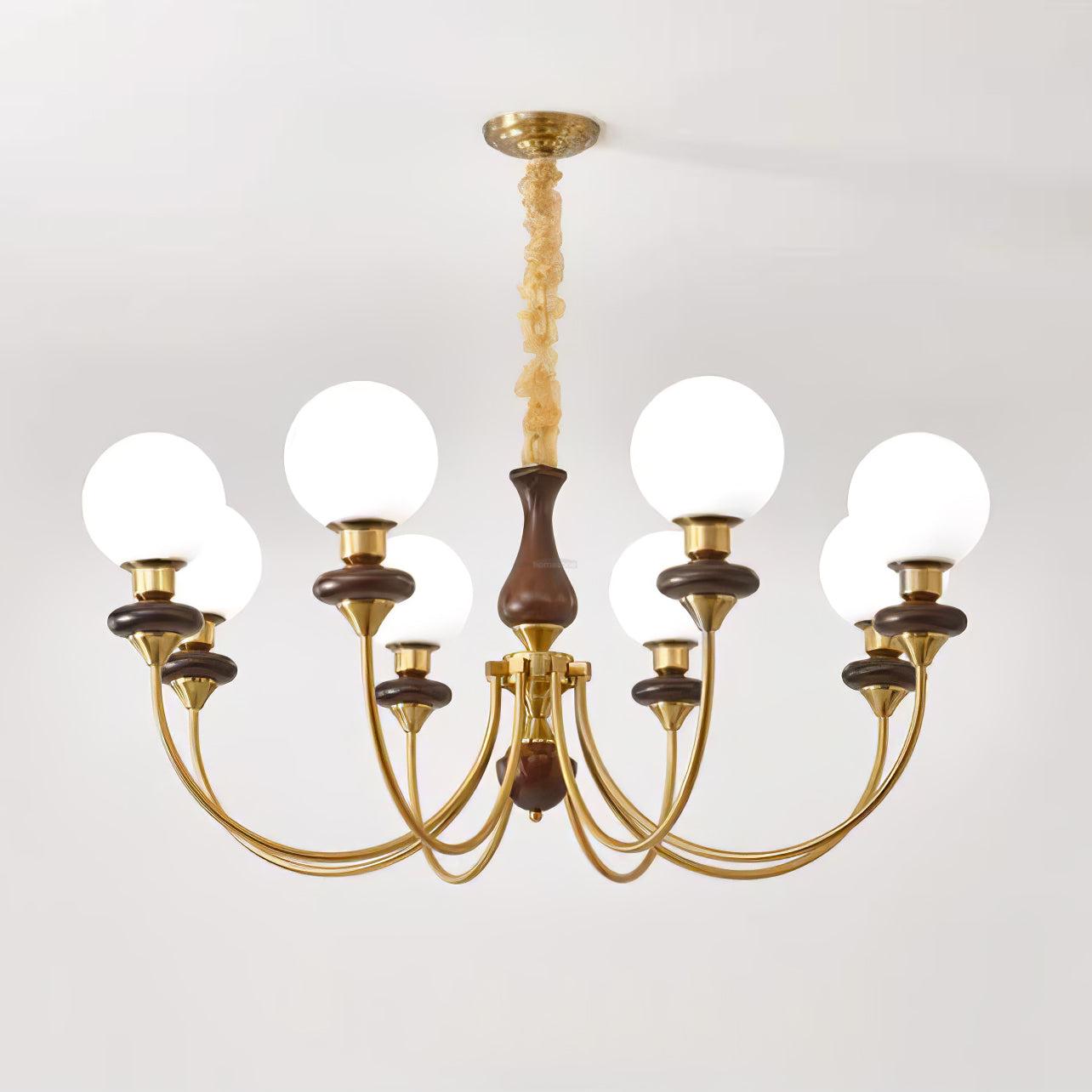 Walnut Brass Chandelier with 3/6/8 lamps - Bend, Marshmallow Chandelier-1-Luxehomezone