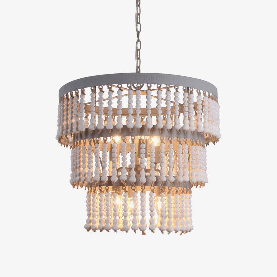Three Tiered Wood Beaded Chandelier Φ 21.7″ - Wooden Beads-1-Luxehomezone