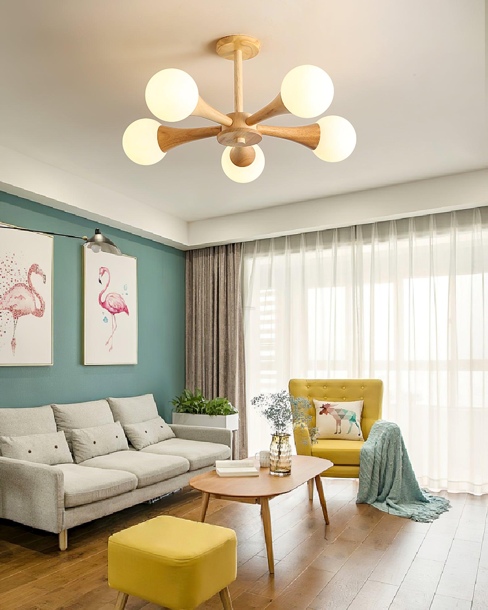 Wooden Nera Chandelier with 3/4/5 heads - Wood, Wood & White-1-Luxehomezone