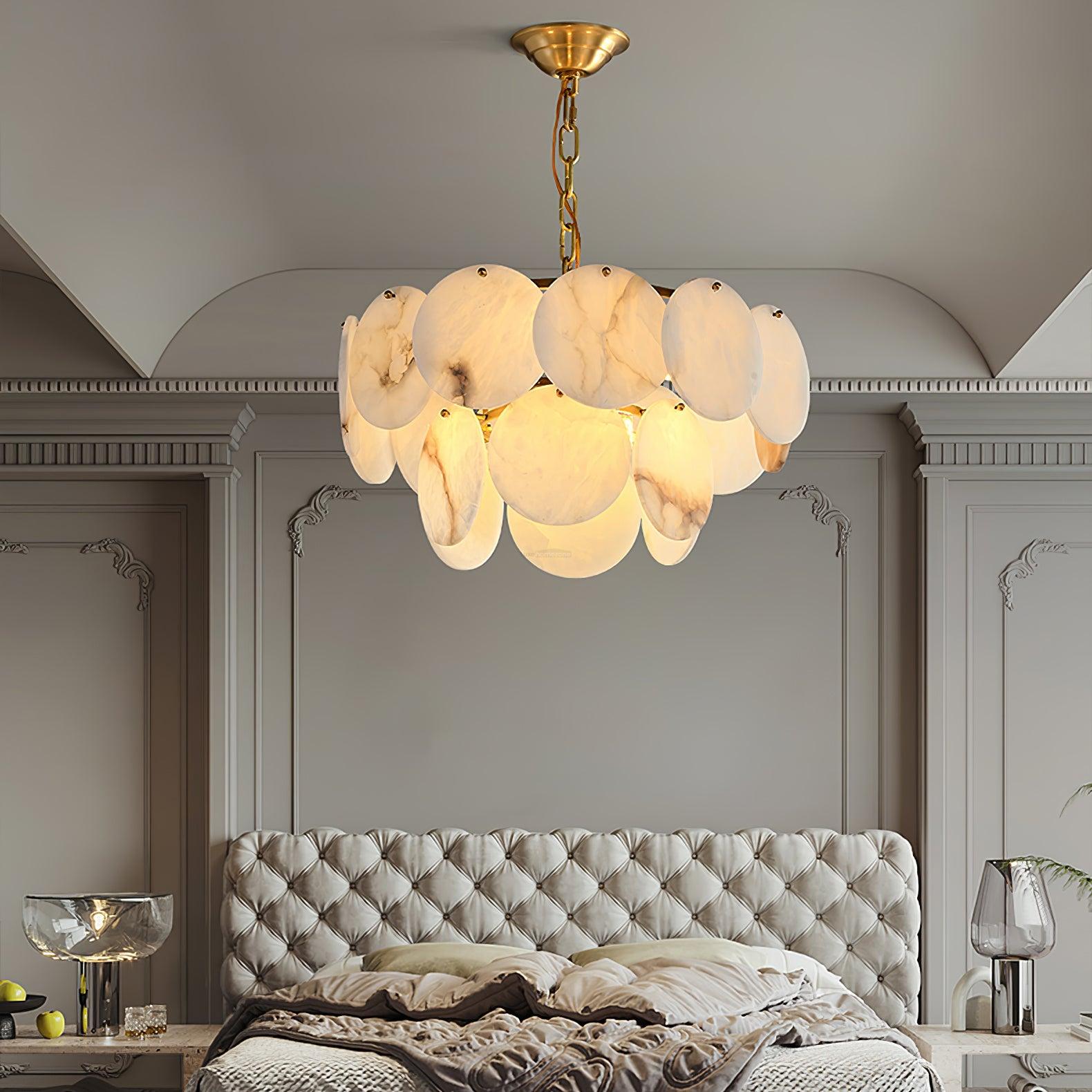 Alabaster Shell Brass Chandelier with 2/3/4/5/6 layer - Alabaster, Alabaster Chandelier-1-Luxehomezone