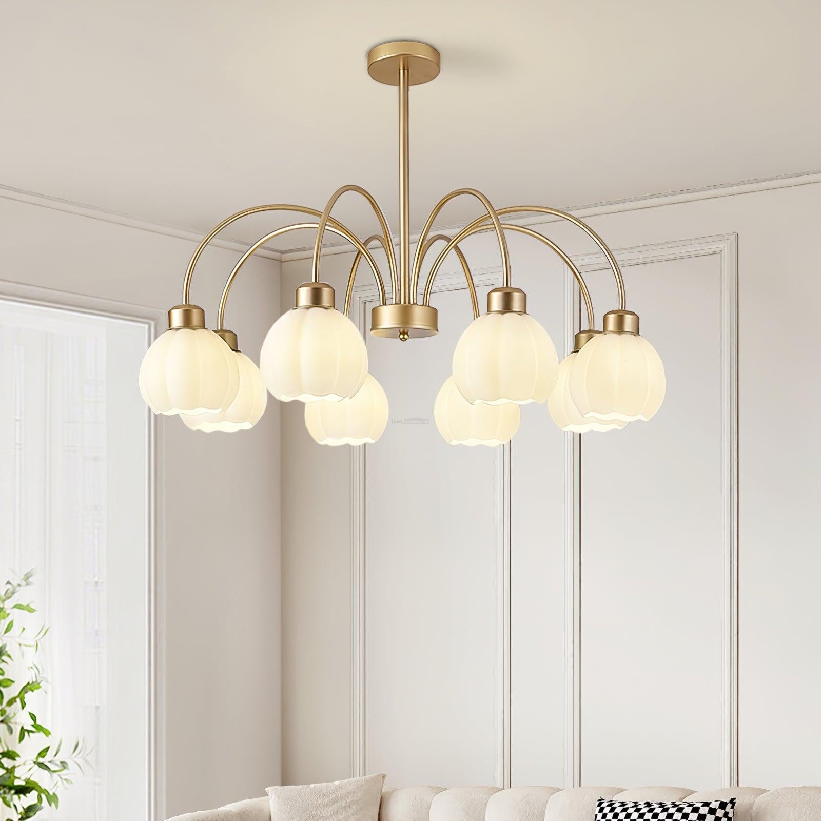 Golden Pumpkin Glass Chandelier with 3/5/6/8 heads - Bend-1-Luxehomezone