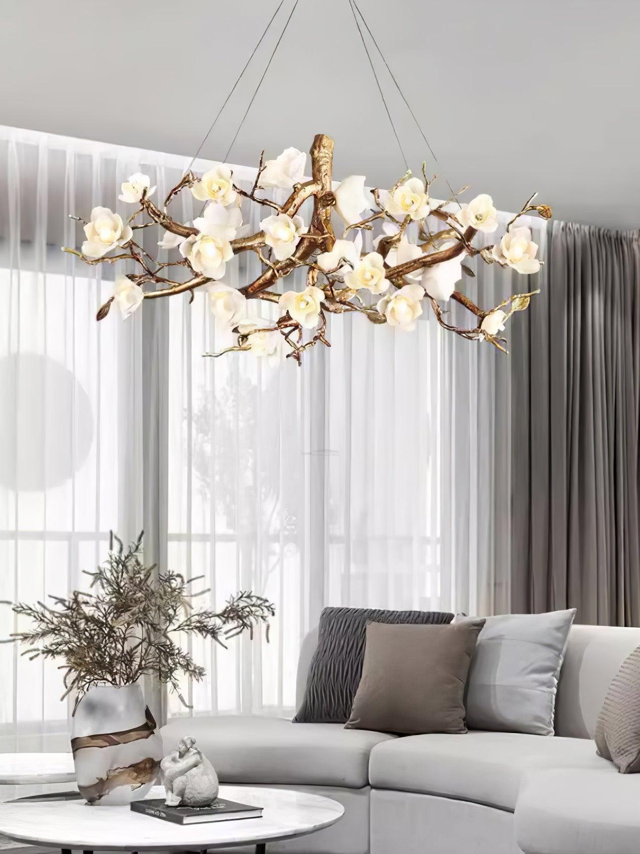 Flower Bloom Branch Type Brass Chandelier