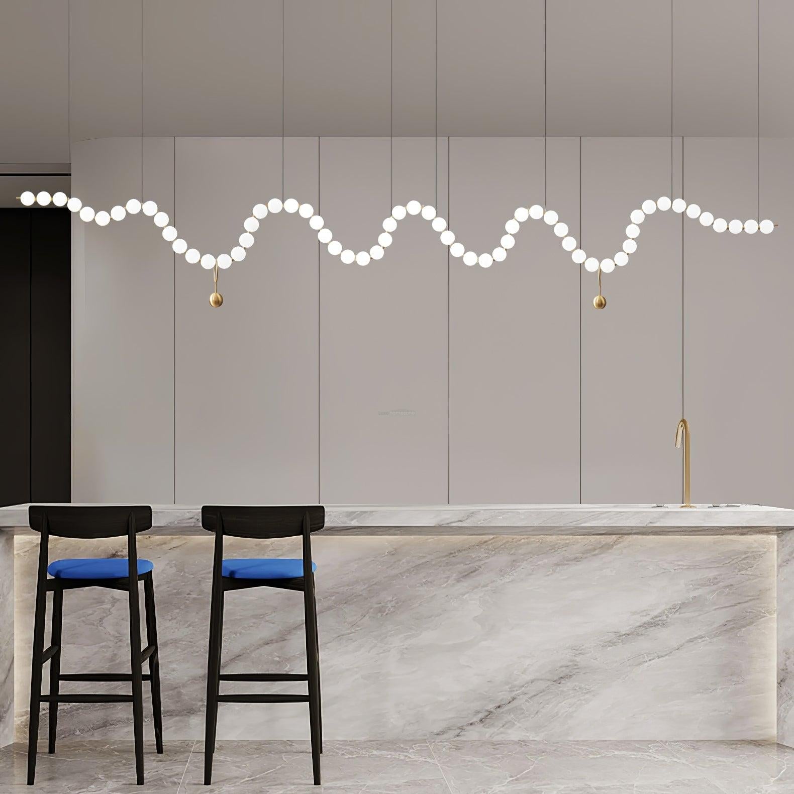 Acrylic Pearl Necklace Style Chandelier - Brass & White, Cluster-1-Luxehomezone