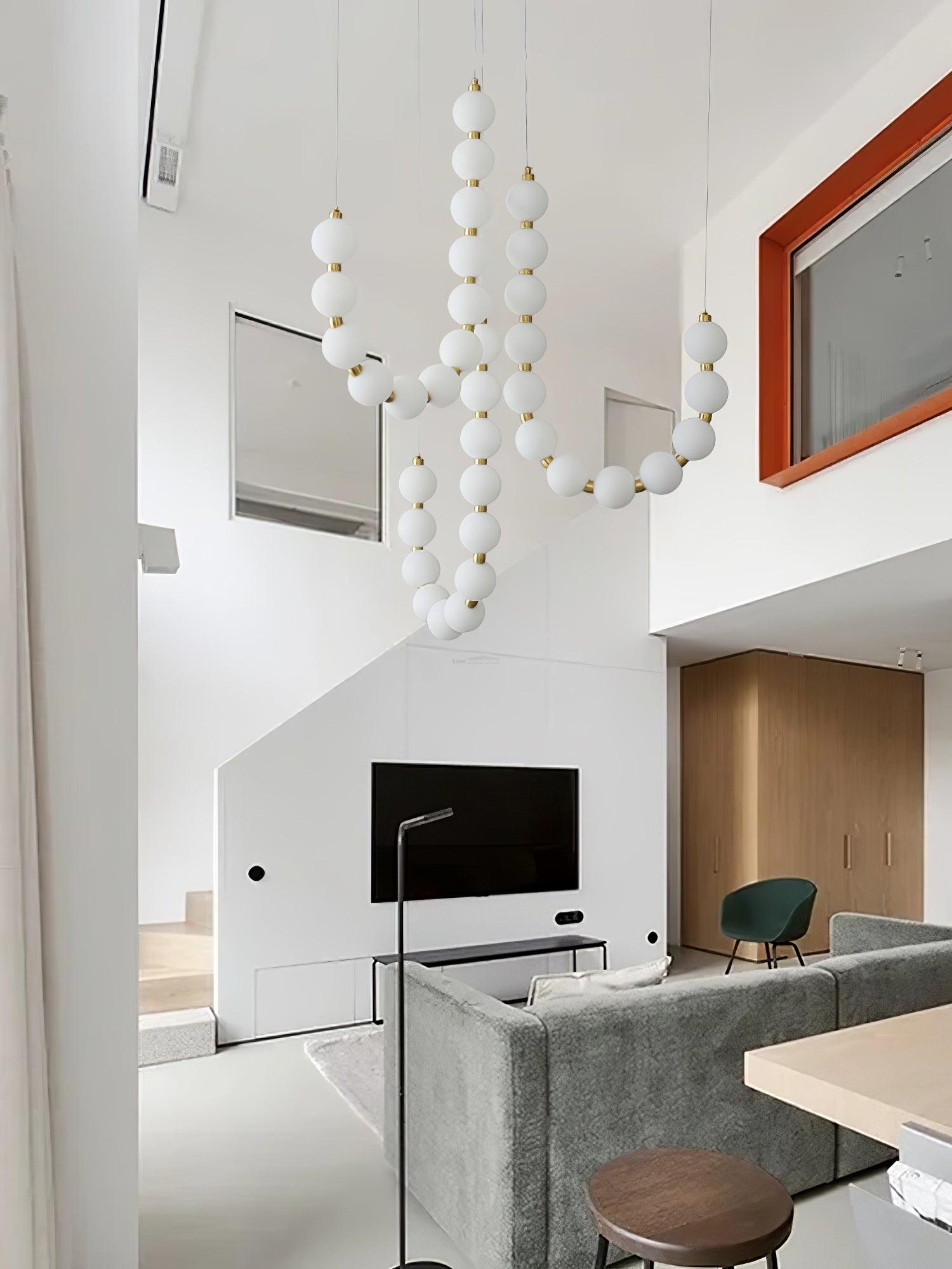 Acrylic Pearl Necklace Style Chandelier - Brass & White, Cluster-1-Luxehomezone