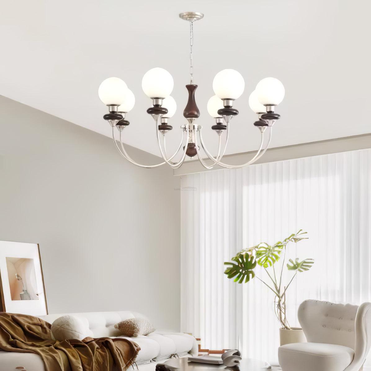 Walnut Brass Chandelier with 3/6/8 lamps - Bend, Marshmallow Chandelier-1-Luxehomezone