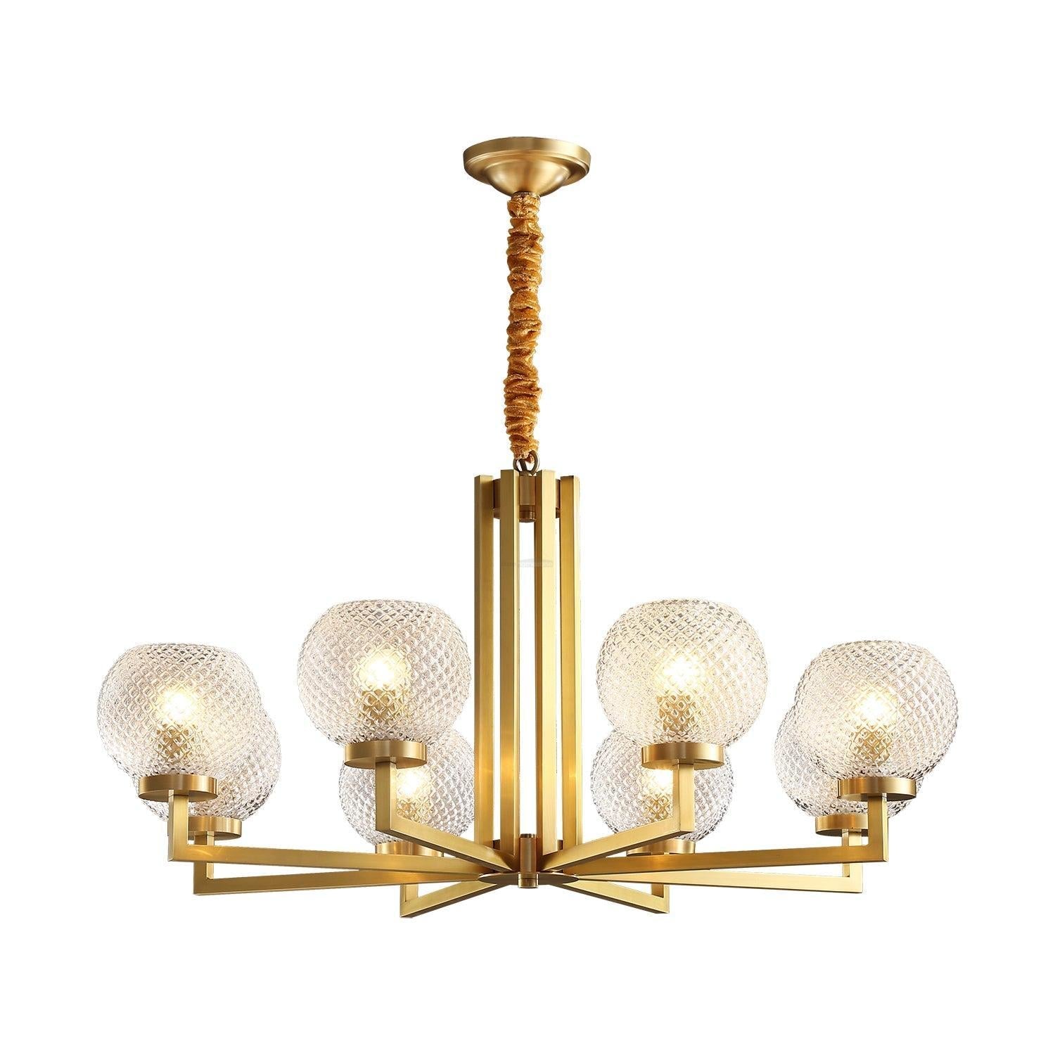 Ribbed Glass Brass Chandelier Φ 27.6″ - Cylinder-1-Luxehomezone