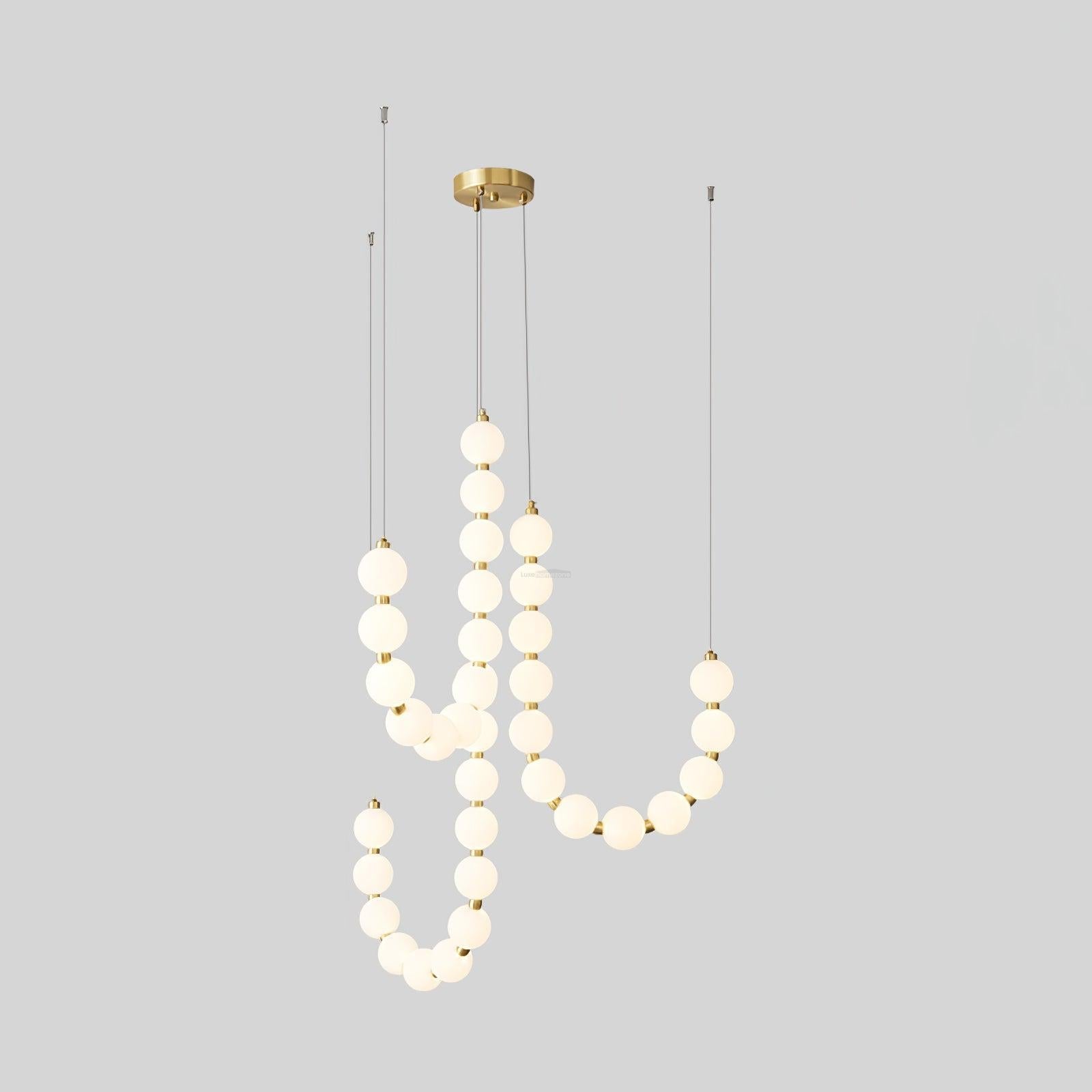 Acrylic Pearl Necklace Style Chandelier - Brass & White, Cluster-1-Luxehomezone