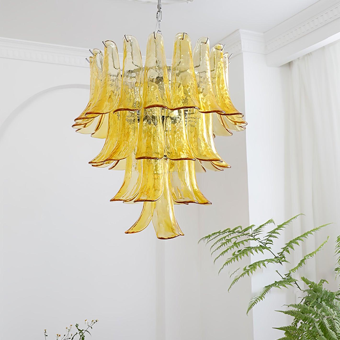 Glass Leaf Cascade Chandelier with 3/4 layer - Luxehomezone