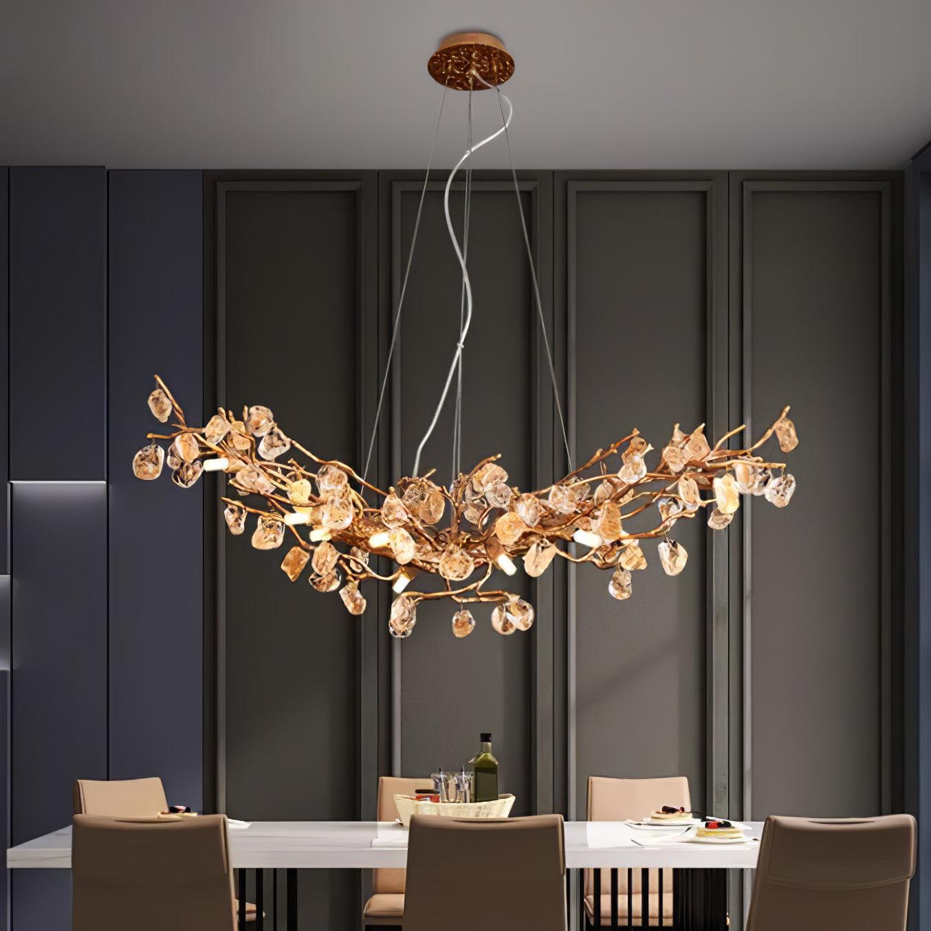 Stone Crystal Brass Chandelier  ∅ 5.1″ - Branch, Crystals-1-Luxehomezone