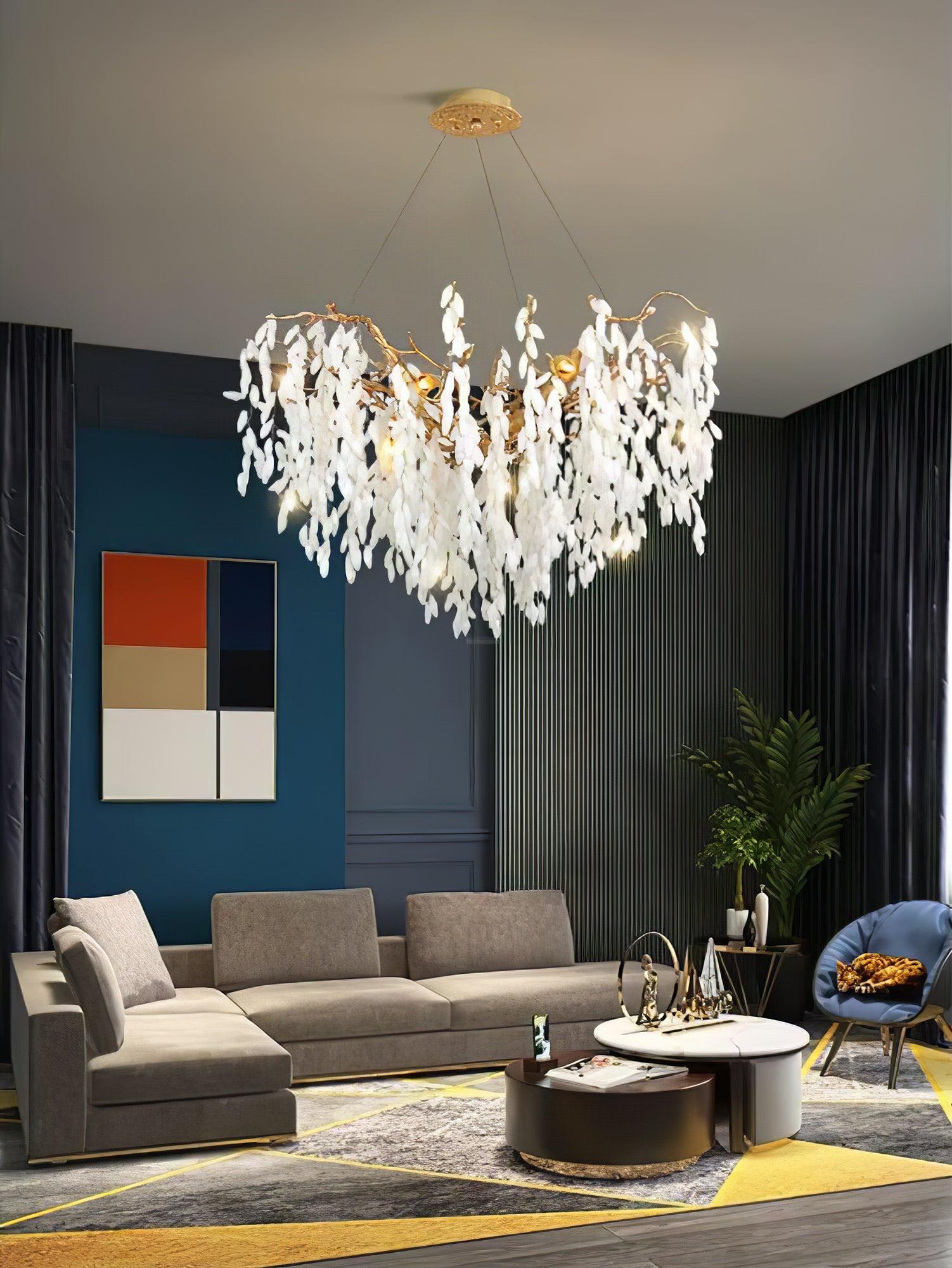 White Jade Branch Brass Round Chandelier - Branch-1-Luxehomezone