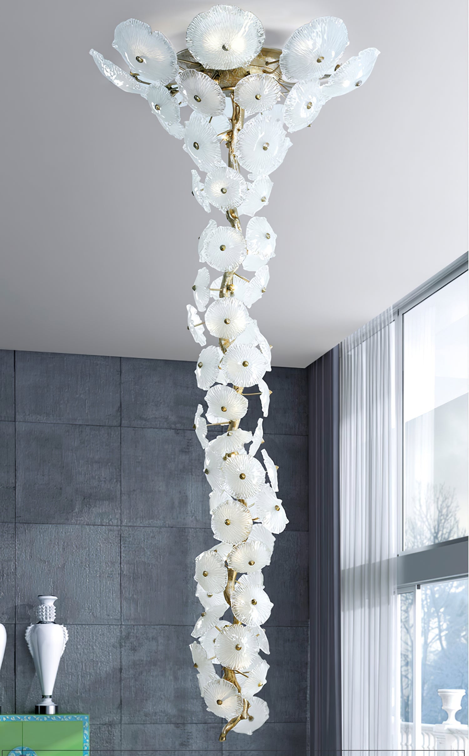 Ruby Modern Water Glass Branch Chandelier - Bedroom, Branch, Branch Chandelier, CCCC, Chandelier, Chandelier For Staircase, Chandeliers, crystal chandelier, Dining & Kitchen, Dining Room, entryway, foyer, Foyer Chandelier, Glass, Hallway, Hallway & Entrance, Hotel, Living Room, Modern, Modern Chandelier, Staircase, Staircase Chandelier, Stairs & Foyer-1-Luxehomezone