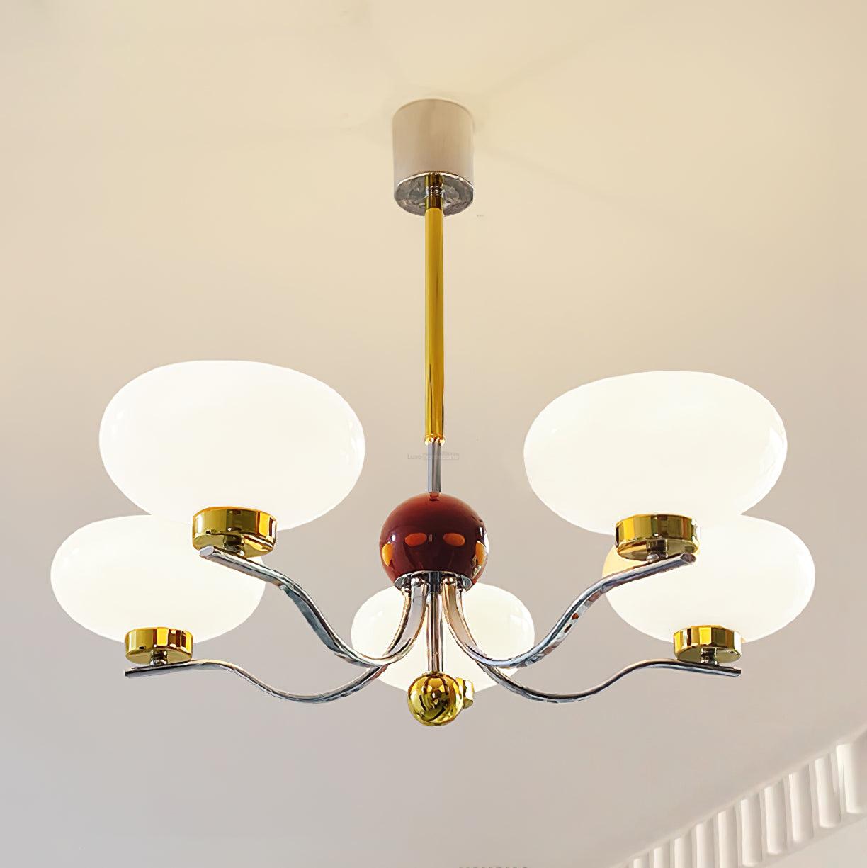 Medieval Glass Bowl Chandelier with 3/5 heads - Bend, Chrome & Gold & Creamy yellow, Chrome & Gold & Milk white, Marshmallow Chandelier-1-Luxehomezone