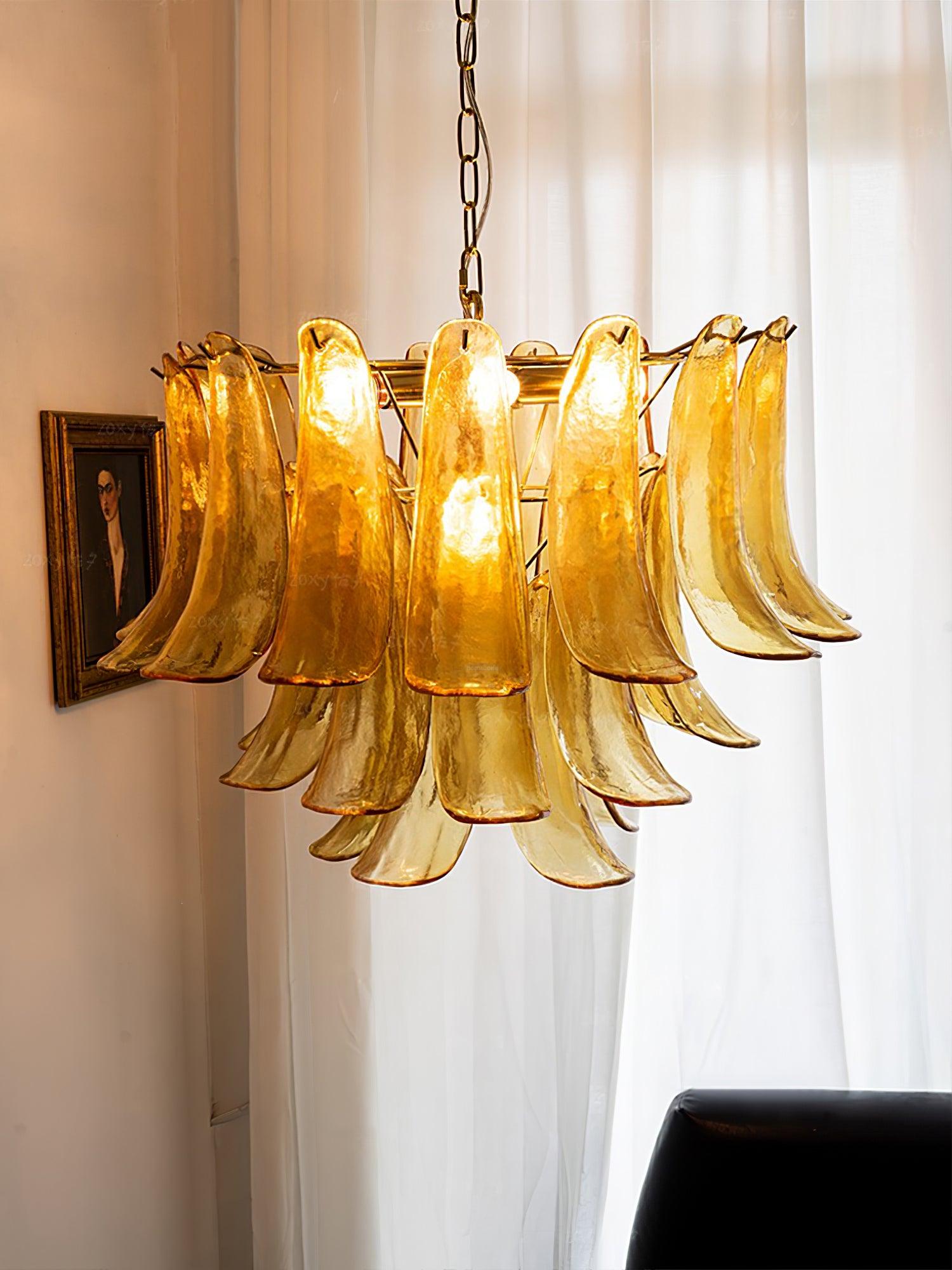 Glass Leaf Cascade Chandelier with 3/4 layer - Luxehomezone