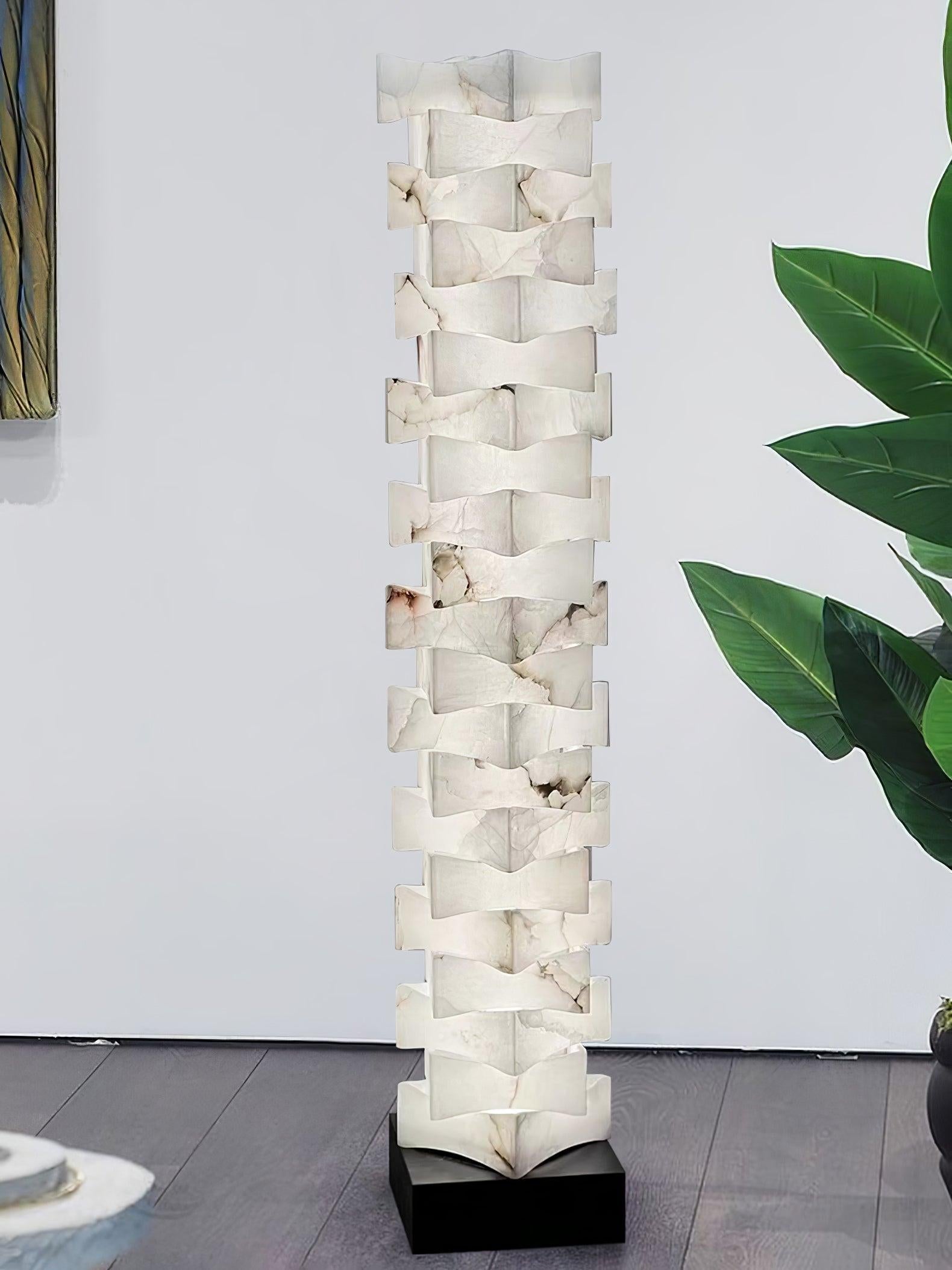 Stacked Alabaster Squares Floor Lamp - Alabaster-1-Luxehomezone